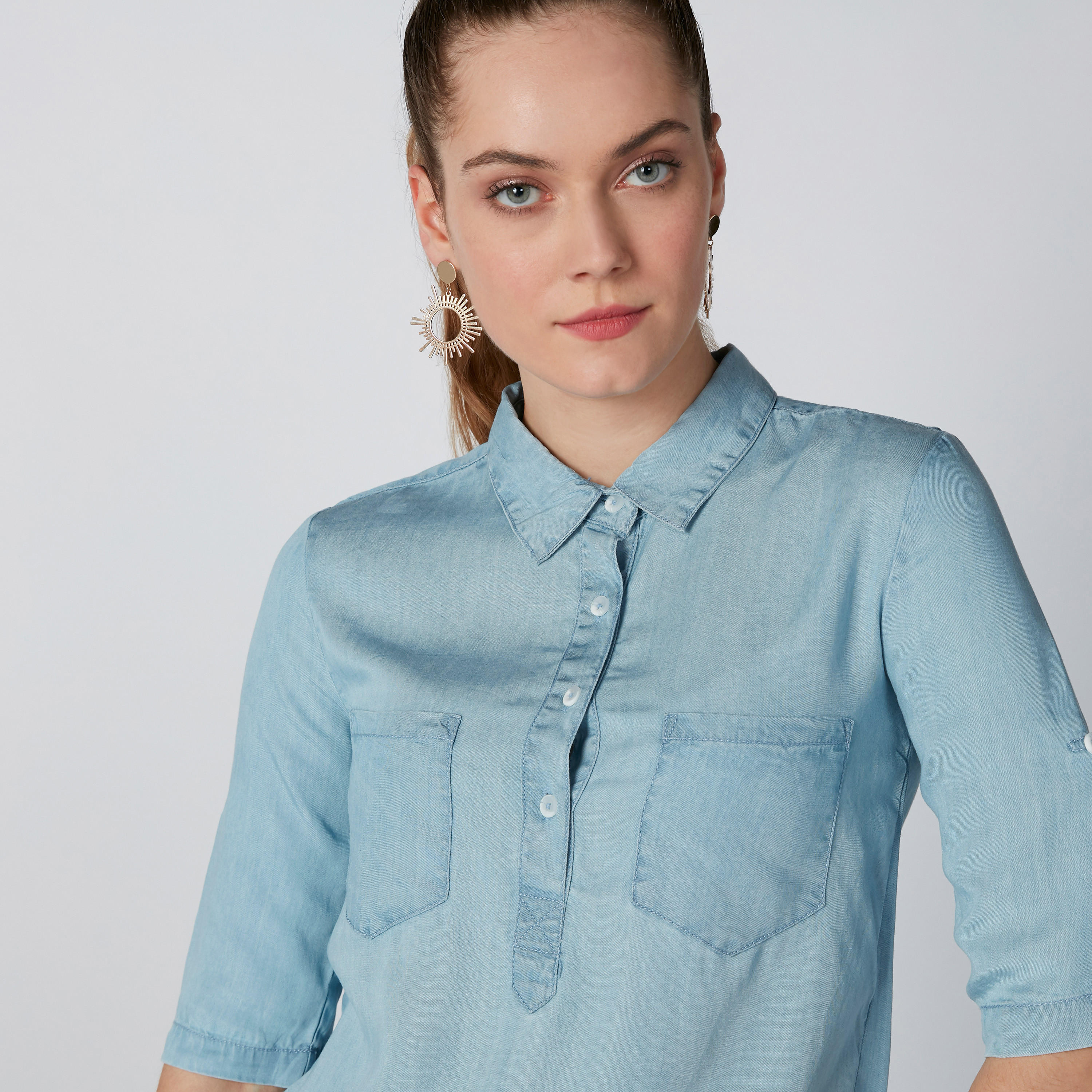بلوزة مستدامة دينم بياقة عادية وأكمام قصيرة-women-clothing-shirtsandblouses-blouses-image-5