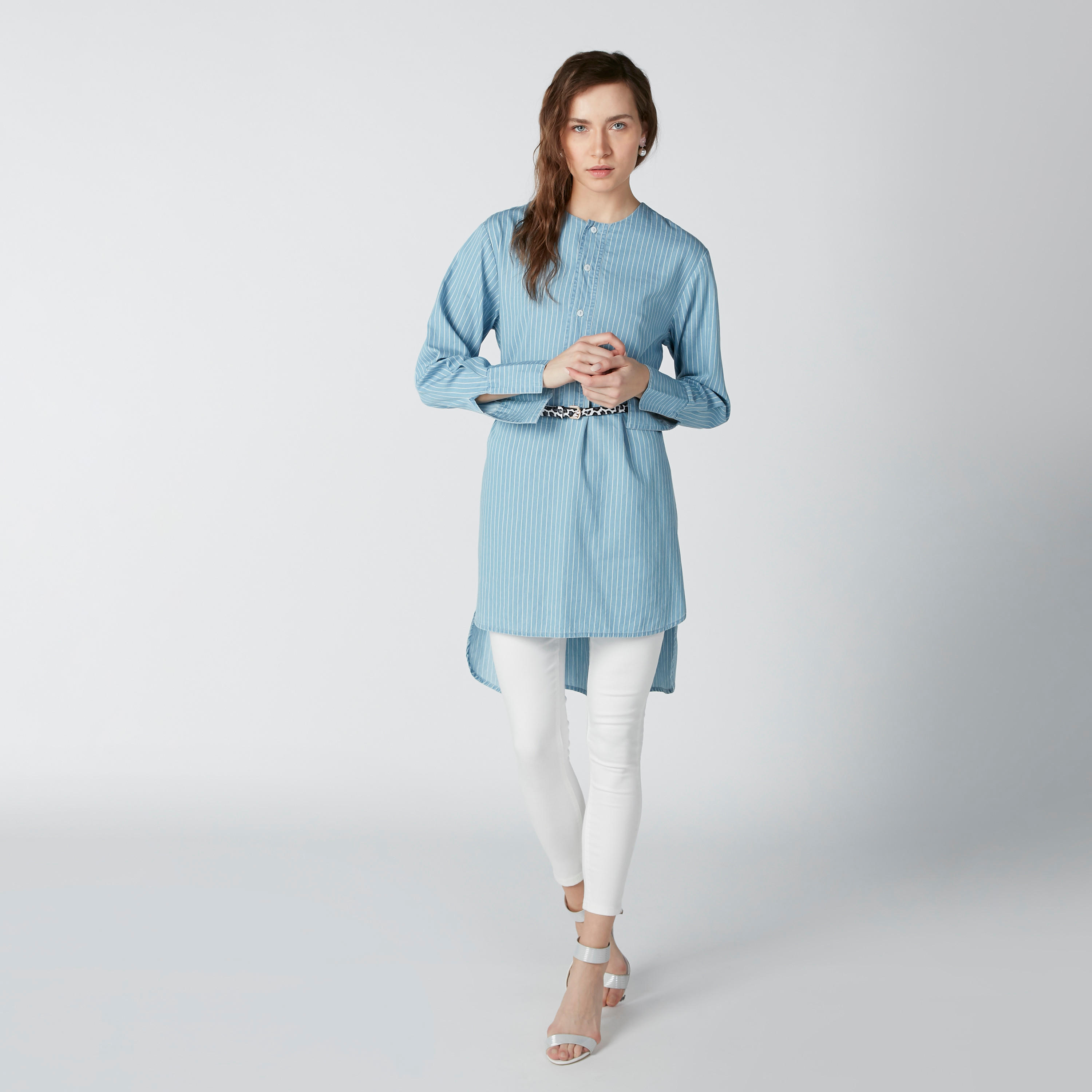 تونيك مستدام مقلّم بأكمام طويلة وحوّاف غير مستوية-women-clothing-shirtsandblouses-blouses-image-1