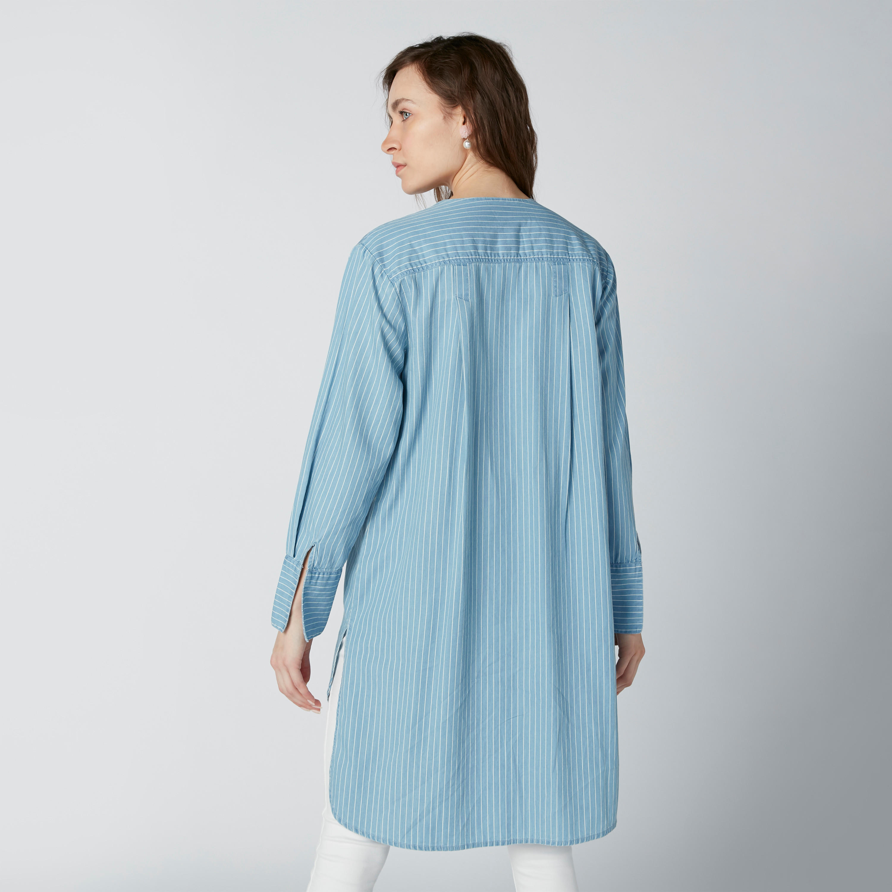 تونيك مستدام مقلّم بأكمام طويلة وحوّاف غير مستوية-women-clothing-shirtsandblouses-blouses-image-2