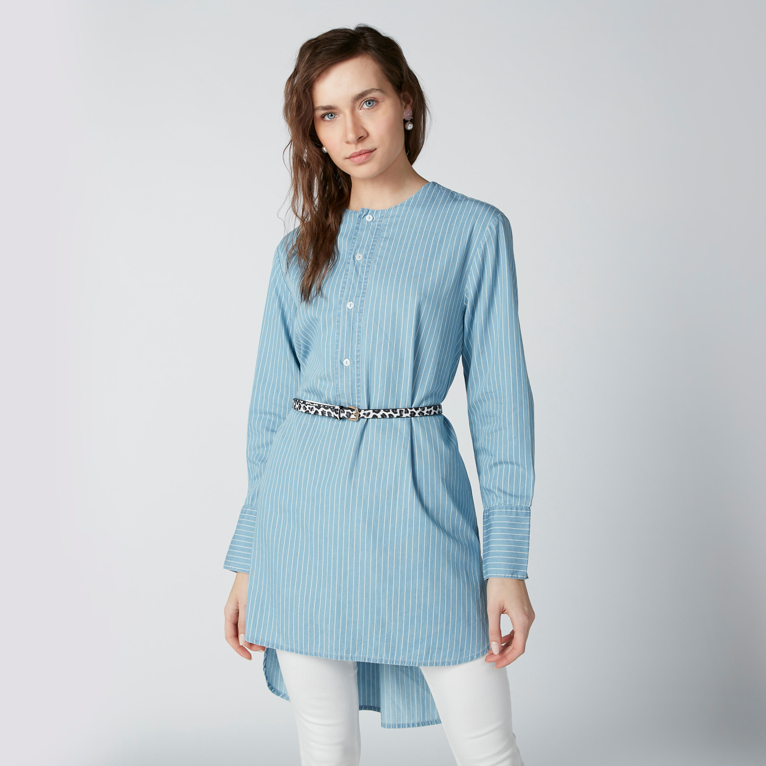 تونيك مستدام مقلّم بأكمام طويلة وحوّاف غير مستوية-women-clothing-shirtsandblouses-blouses-image-3