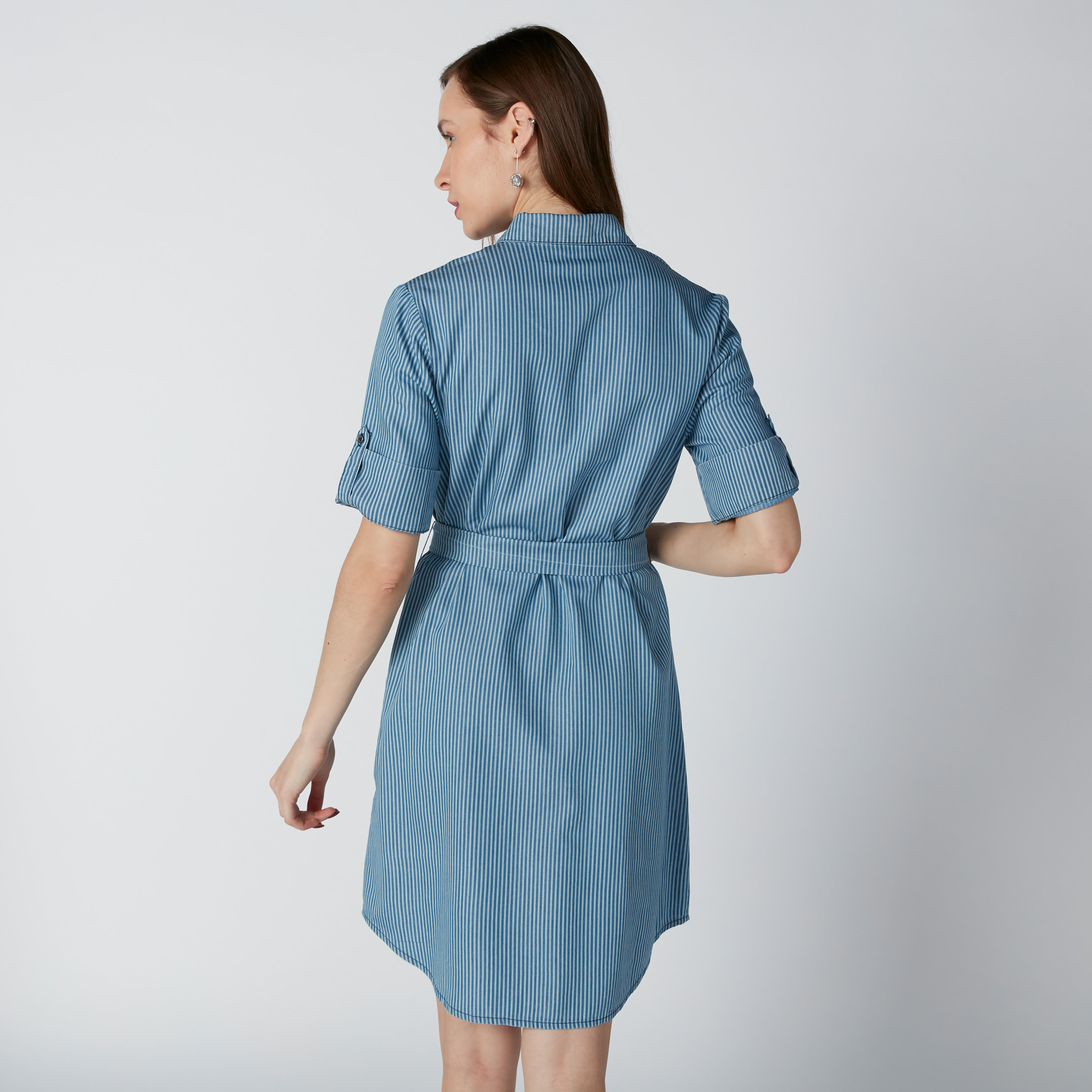 فستان قميص مستدام فضفاض مقلّم بقّصة عادية -women-clothing-dresses-image-2