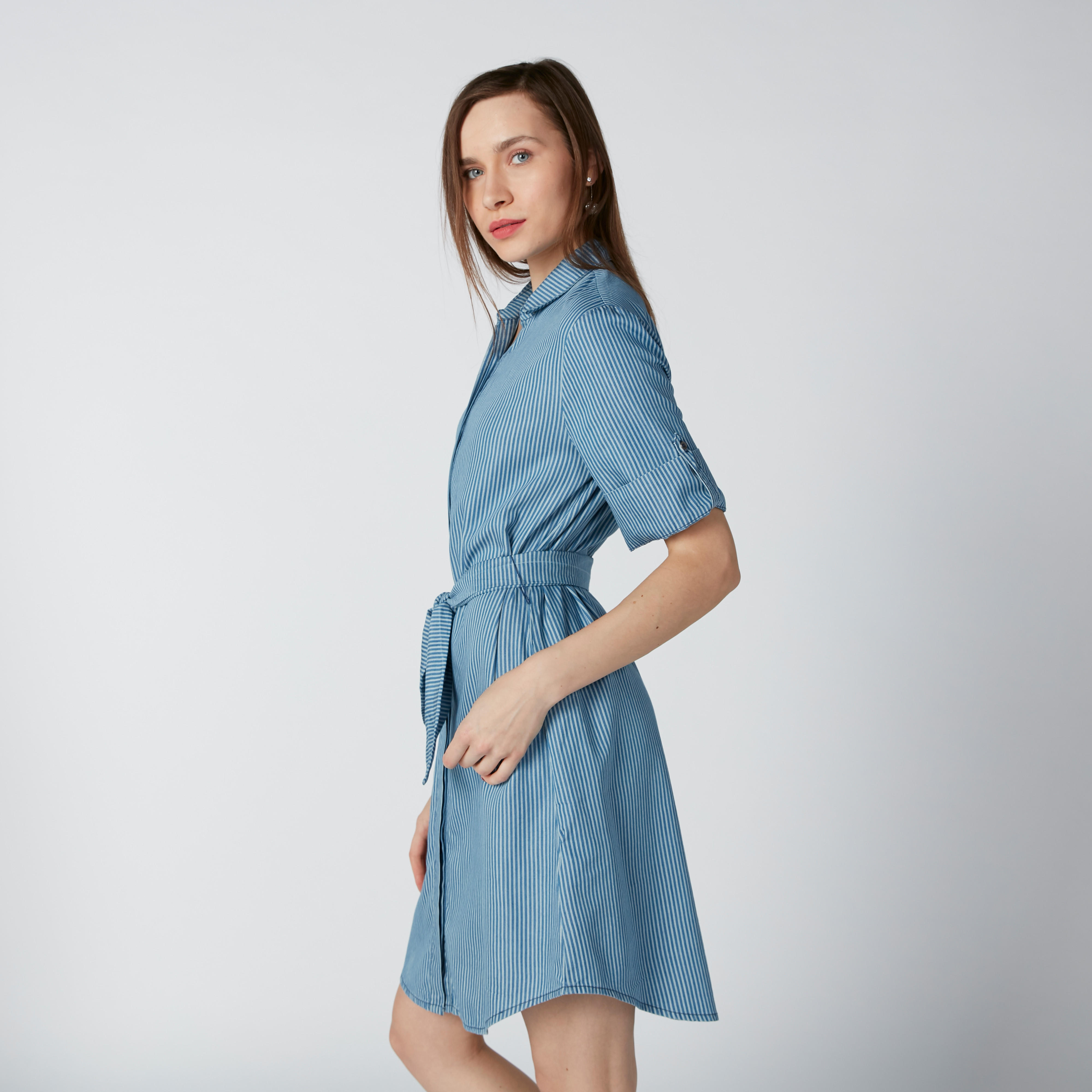 فستان قميص مستدام فضفاض مقلّم بقّصة عادية -women-clothing-dresses-image-4