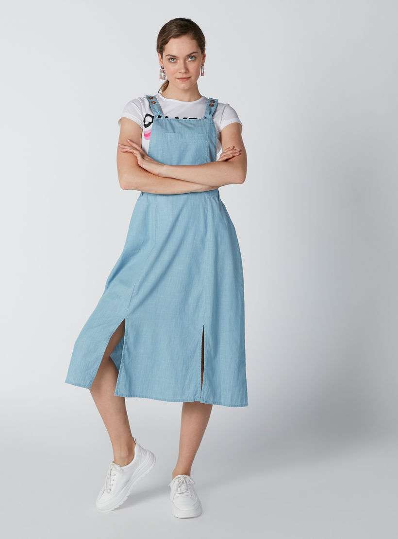 Sustainable Midi Denim Pinafore with Pocket Detail and Slits-women-clothing-dresses-image-1