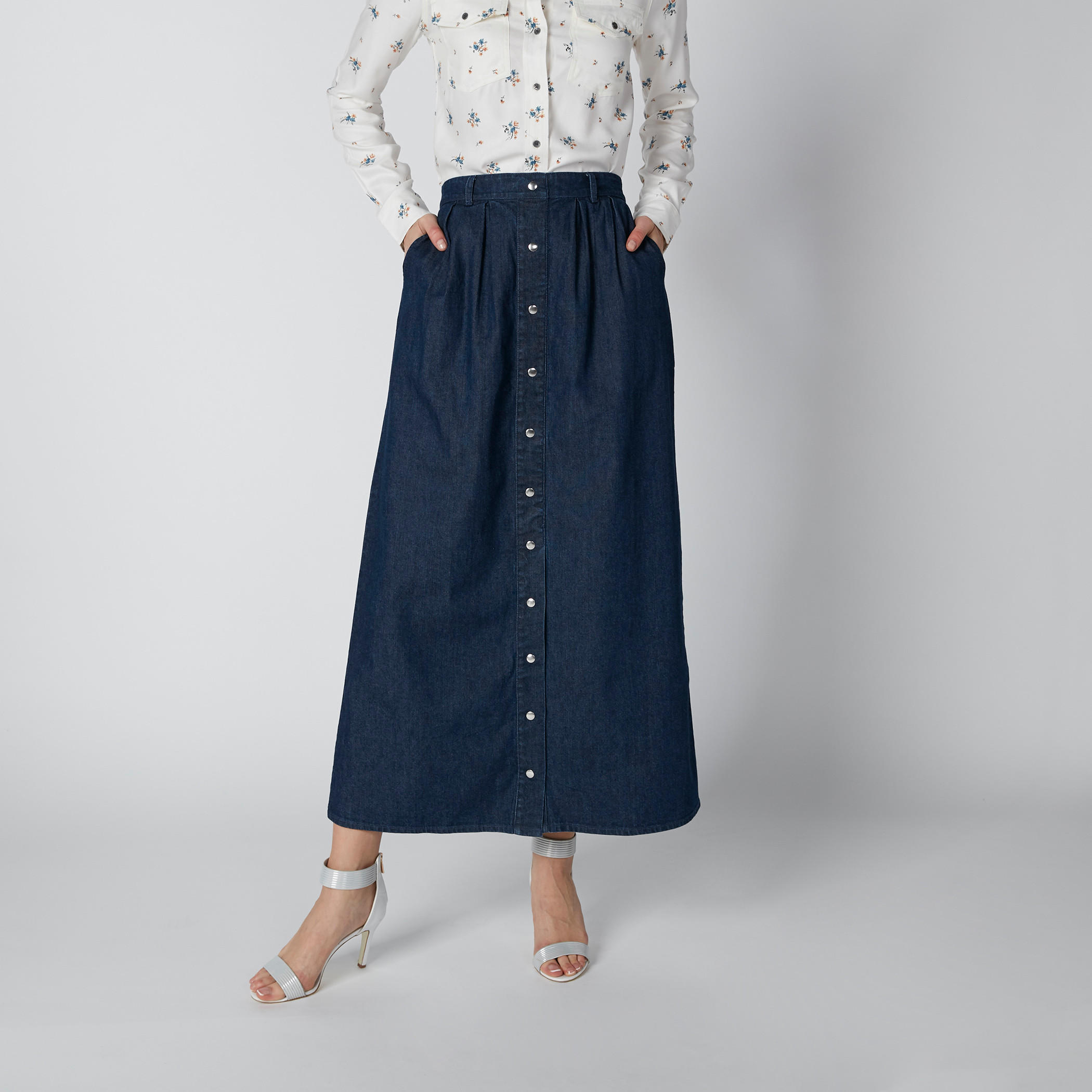 تنورة مستدامة طويلة بأزرار وجيوب -women-clothing-bottoms-skirts-image-2
