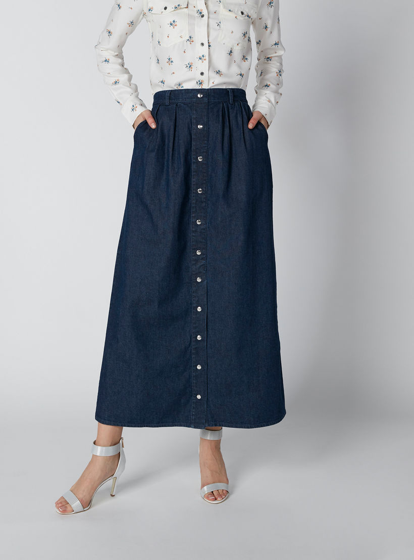 تنورة مستدامة طويلة بأزرار وجيوب -women-clothing-bottoms-skirts-image-2