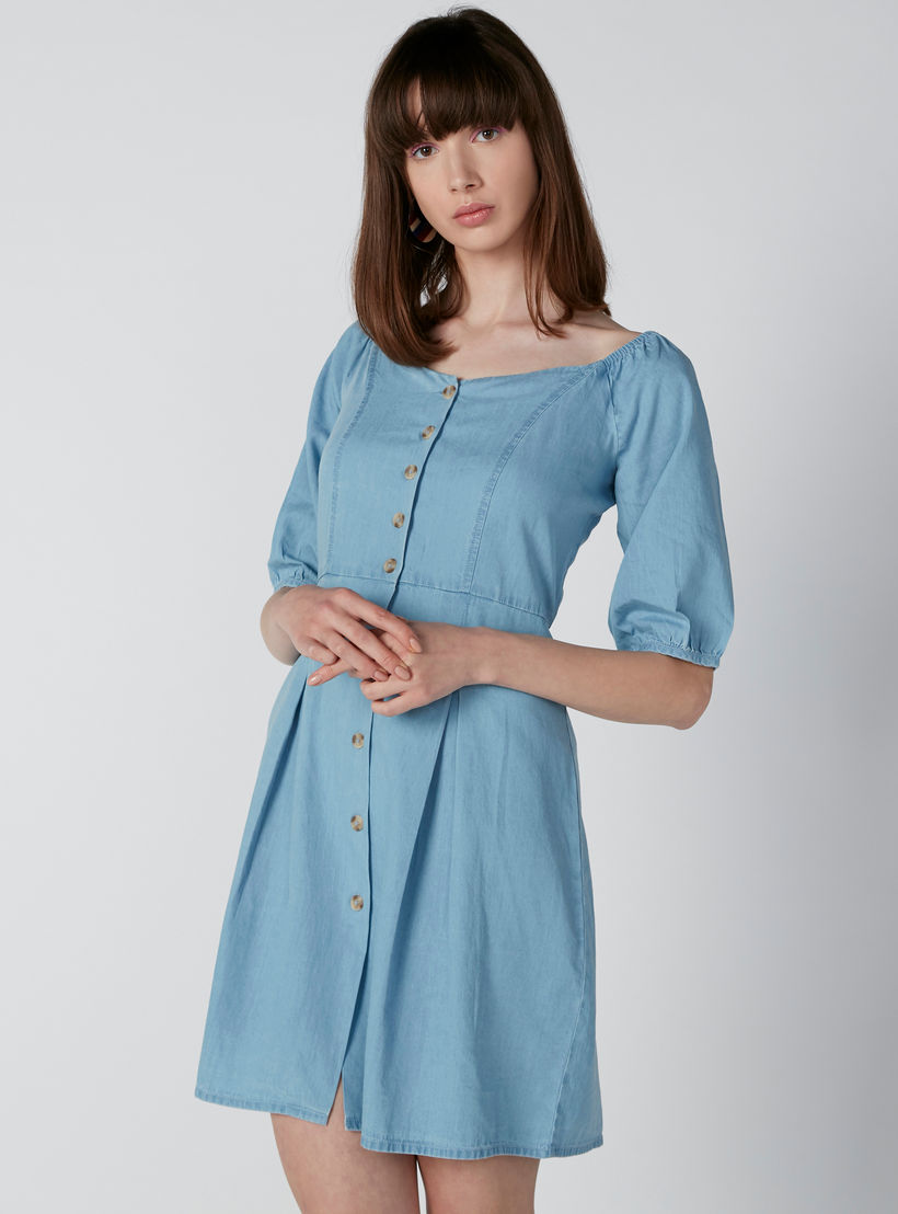فستان قميص دينم بأكمام قصيرة-women-clothing-dresses-image-1