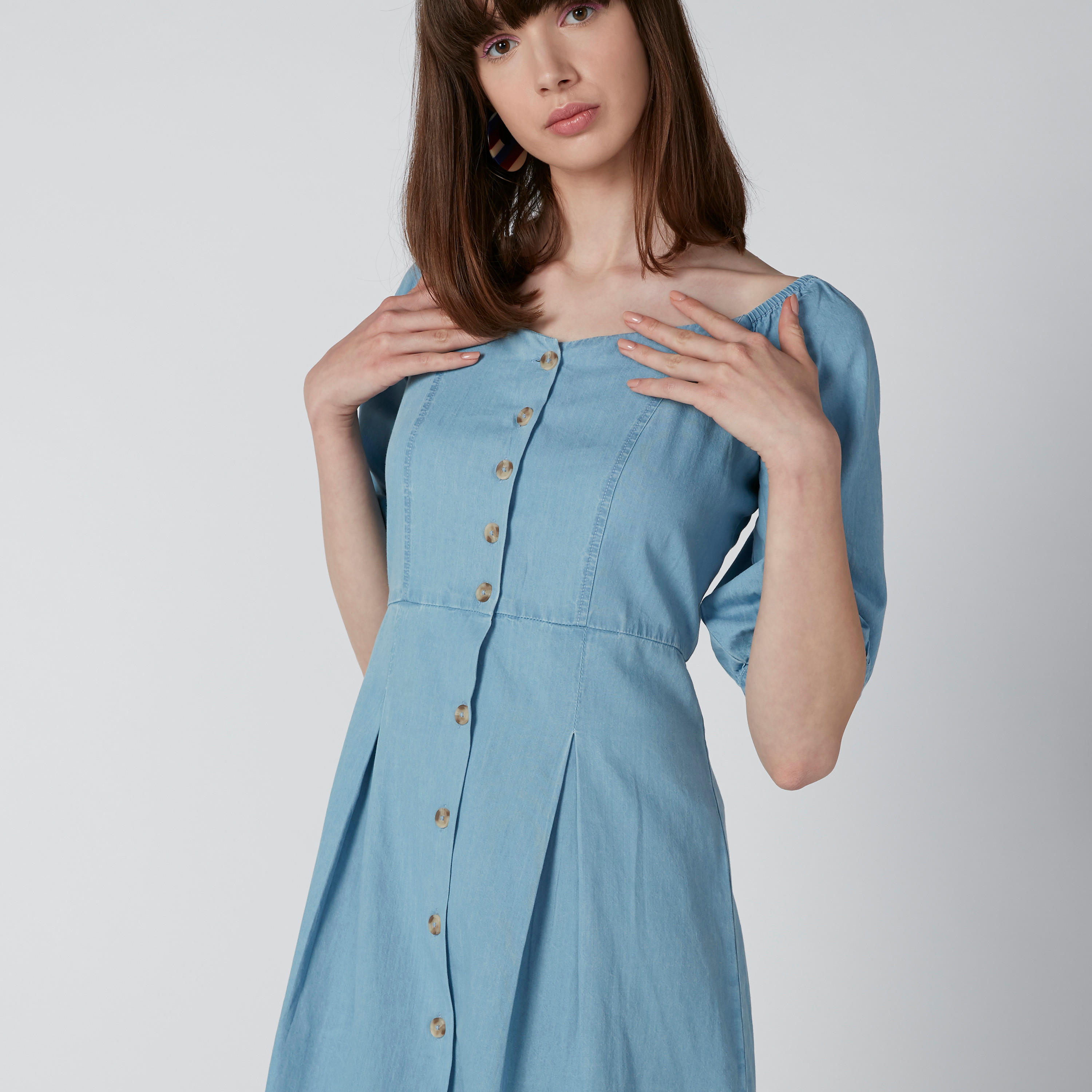 فستان قميص دينم بأكمام قصيرة-women-clothing-dresses-image-4
