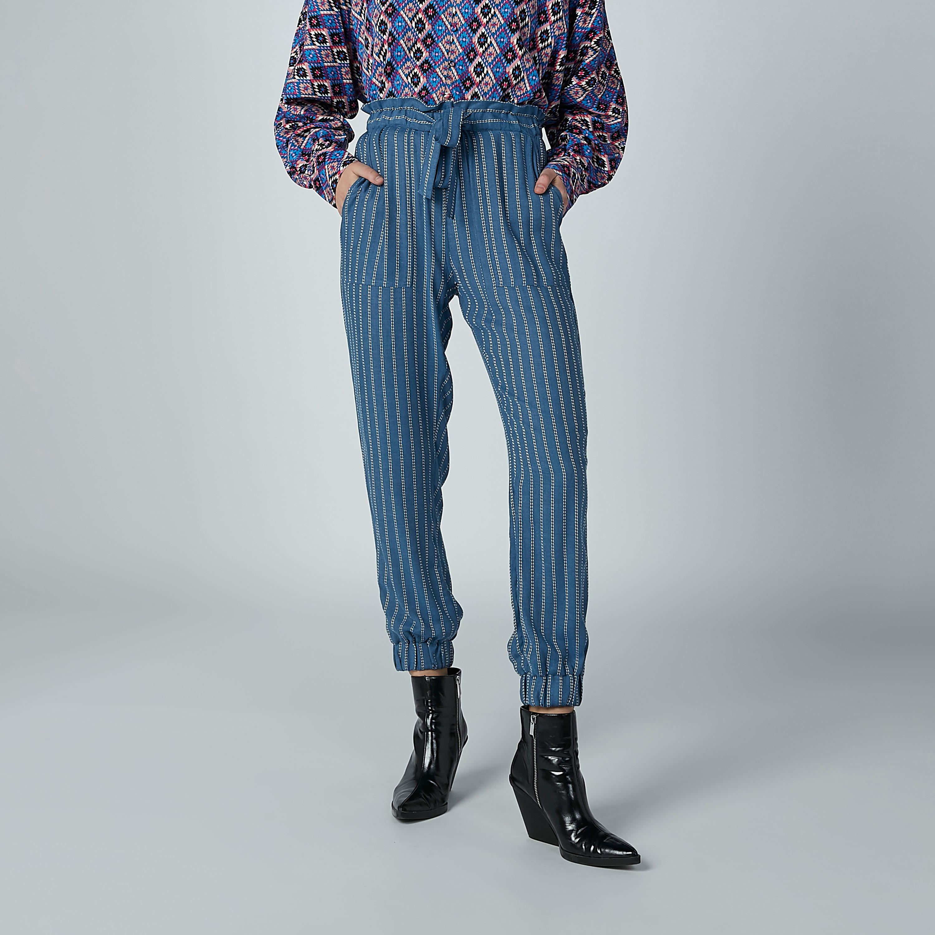 بنطال رياضي دينم مقلّم بأساور مطّاطية وجيوب-women-clothing-bottoms-joggers-image-2