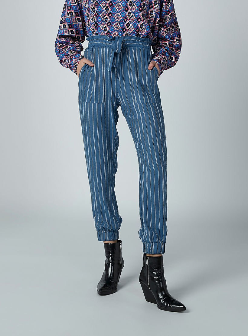 بنطال رياضي دينم مقلّم بأساور مطّاطية وجيوب-women-clothing-bottoms-joggers-image-2