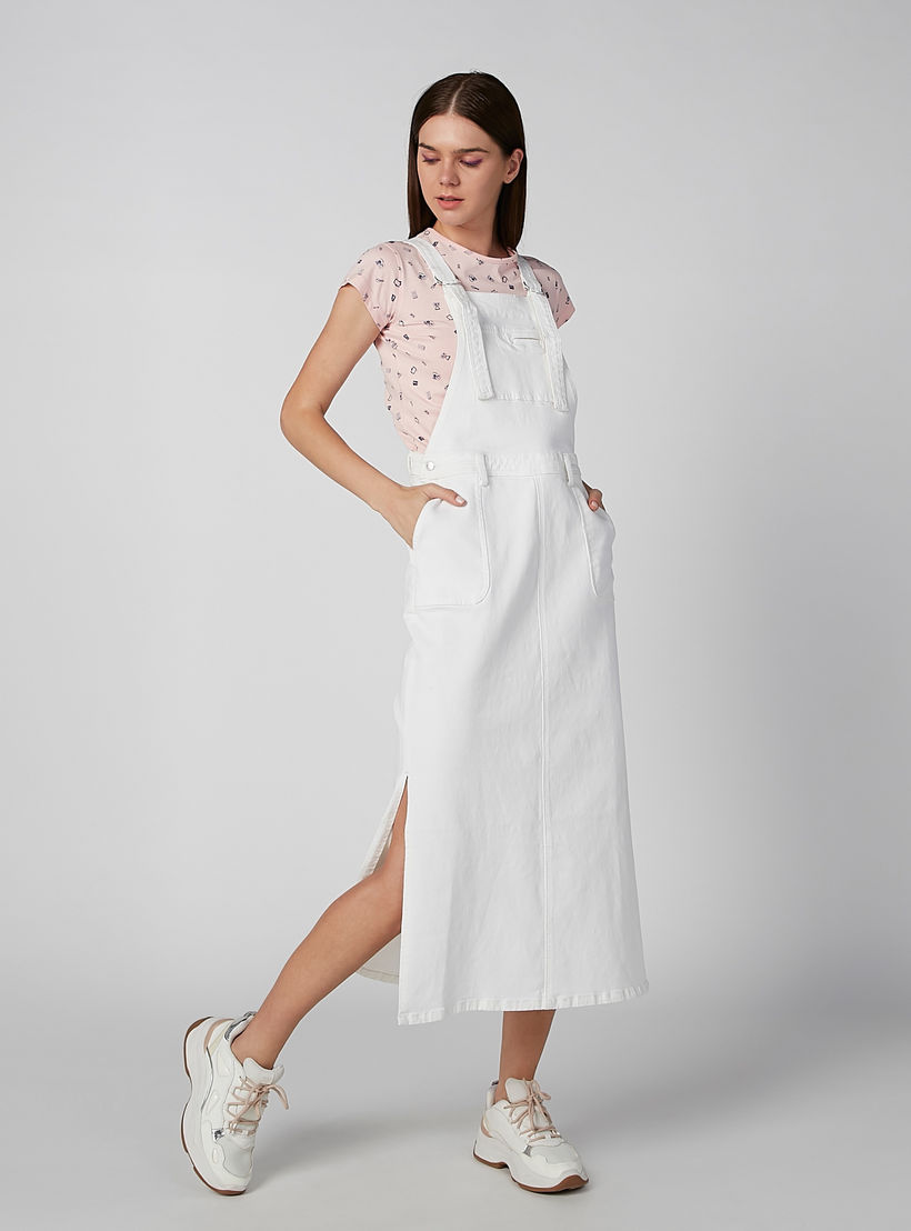 فستان مريلة سادة بجيوب وفتحات جانبية-women-clothing-dresses-image-1