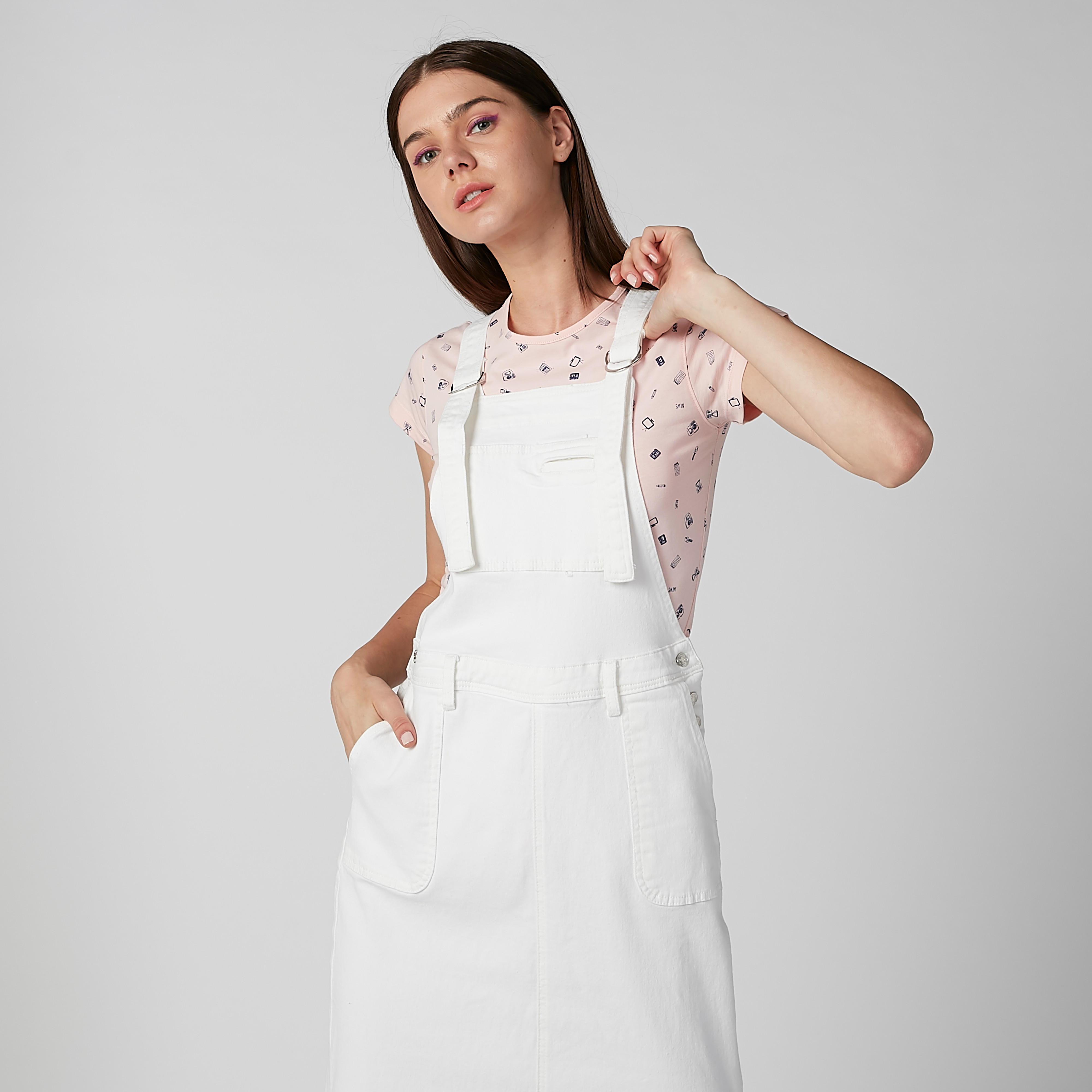 فستان مريلة سادة بجيوب وفتحات جانبية-women-clothing-dresses-image-3
