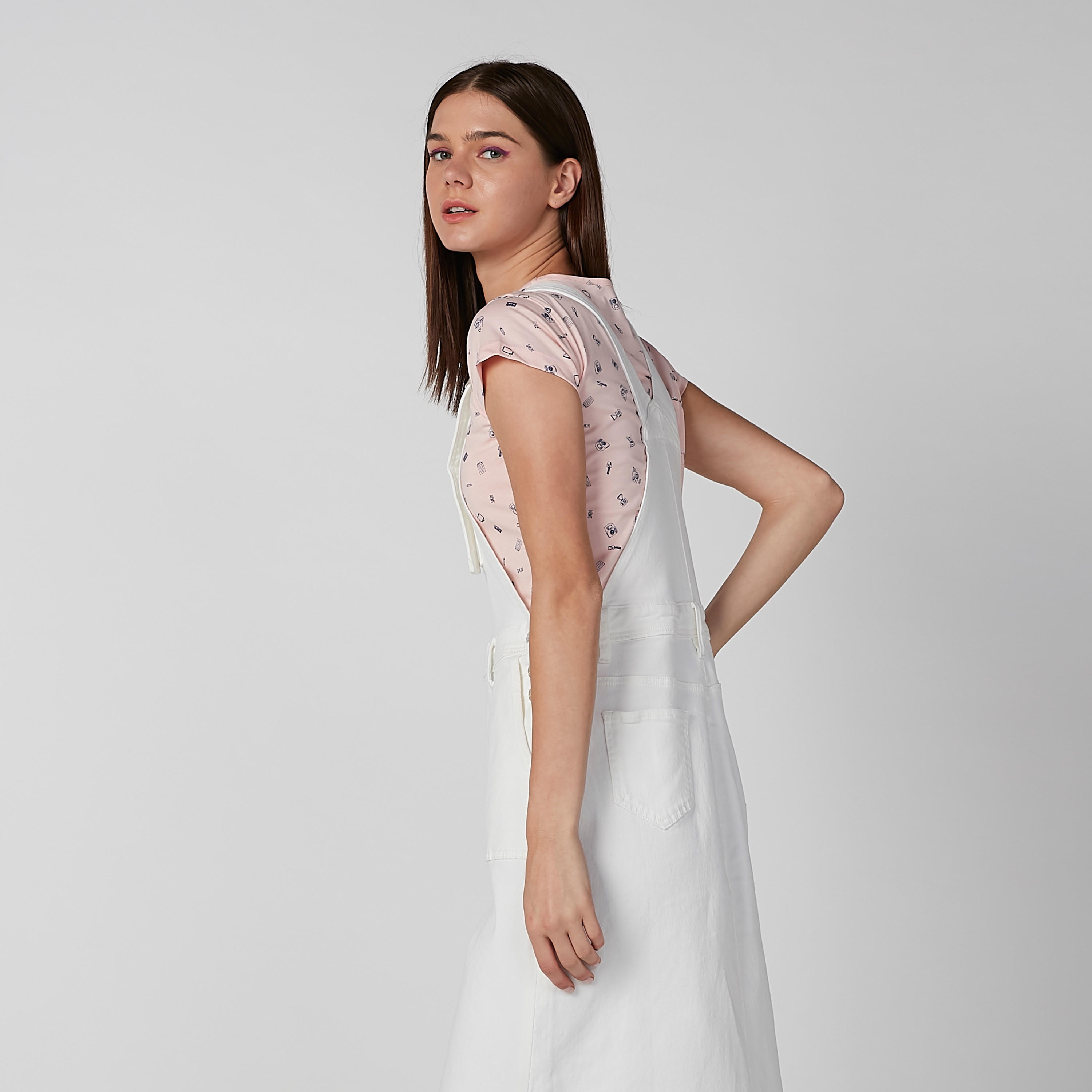 فستان مريلة سادة بجيوب وفتحات جانبية-women-clothing-dresses-image-4