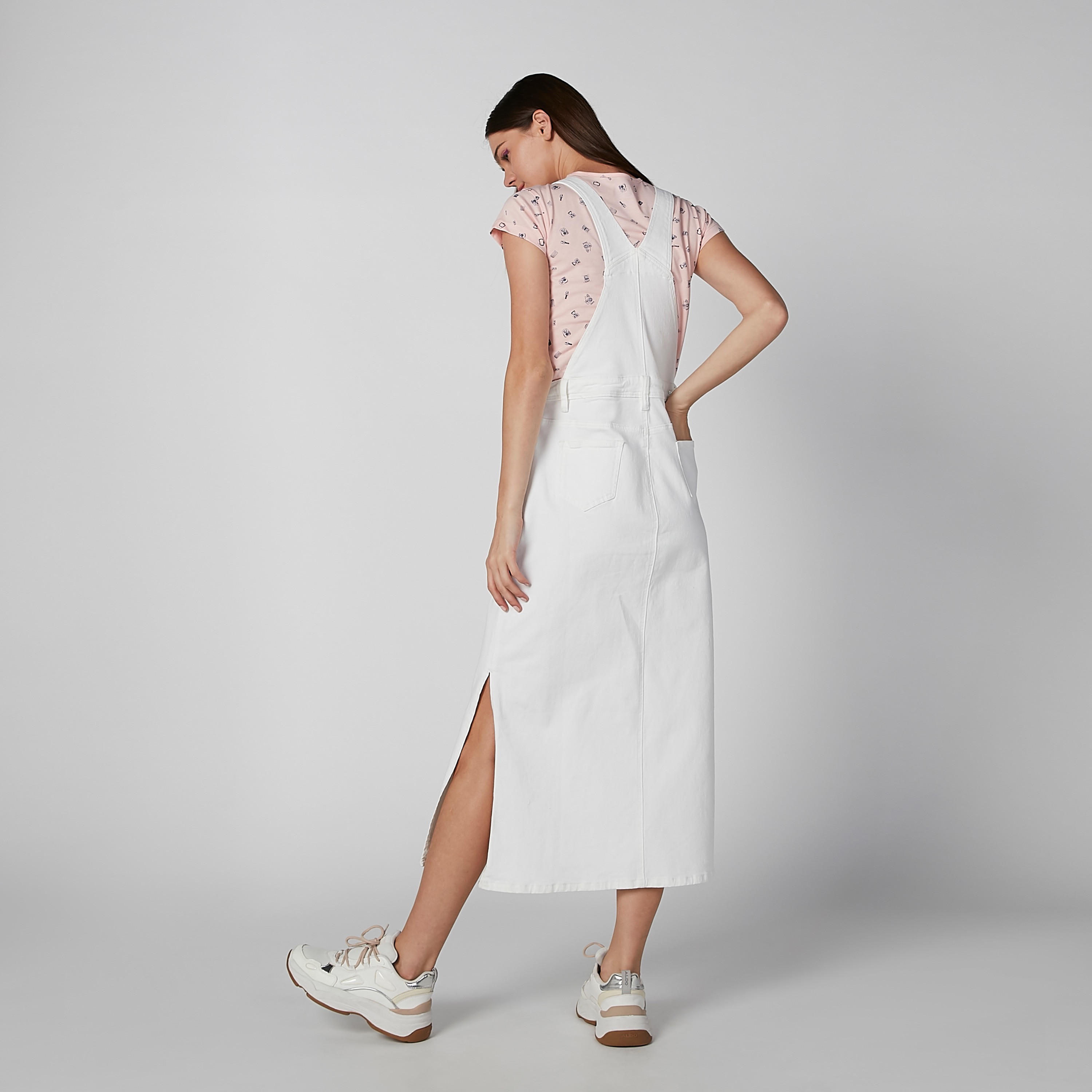 فستان مريلة سادة بجيوب وفتحات جانبية-women-clothing-dresses-image-5