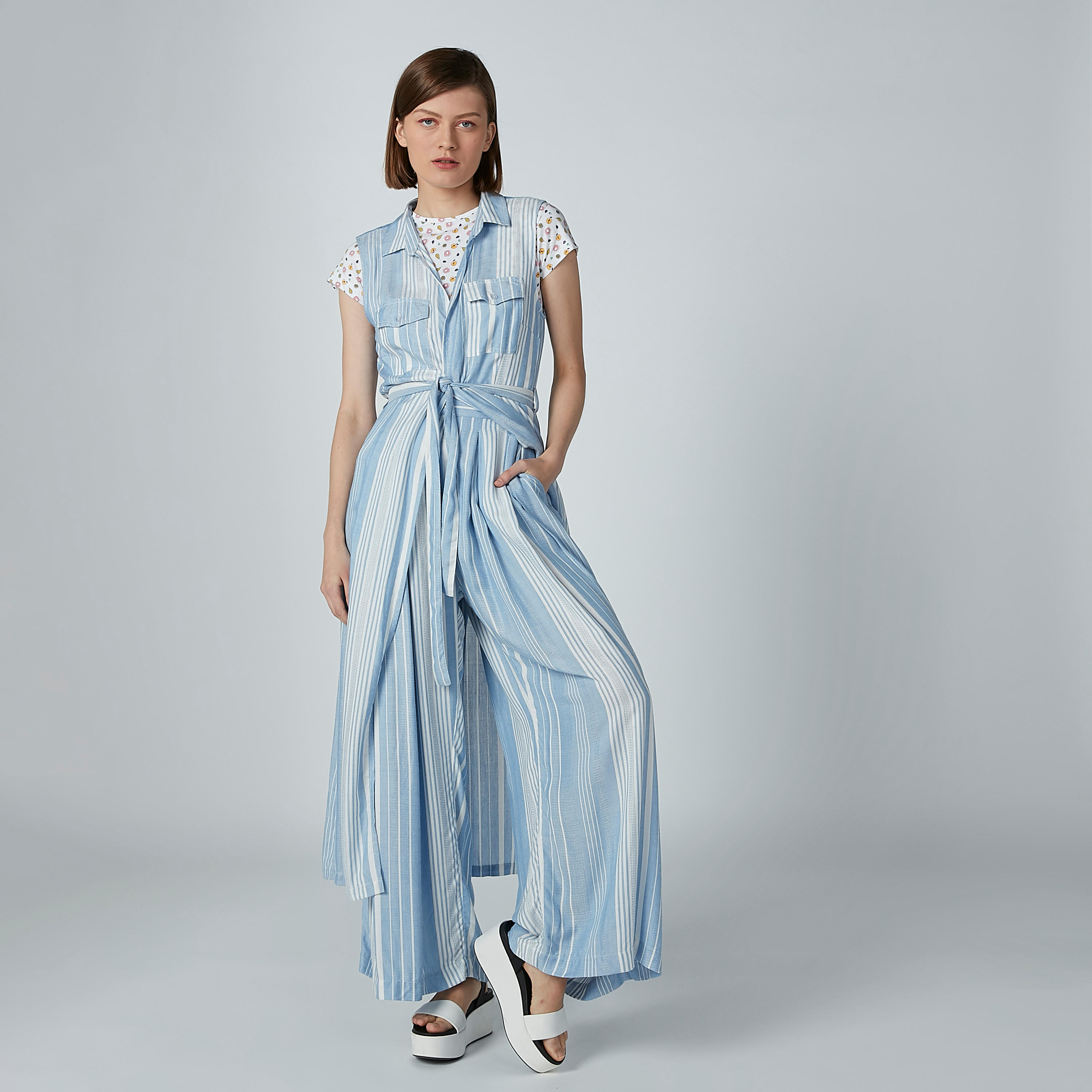 Striped Sleeveless Dress with Pocket Detail and Tie Ups-women-clothing-dresses-image-1