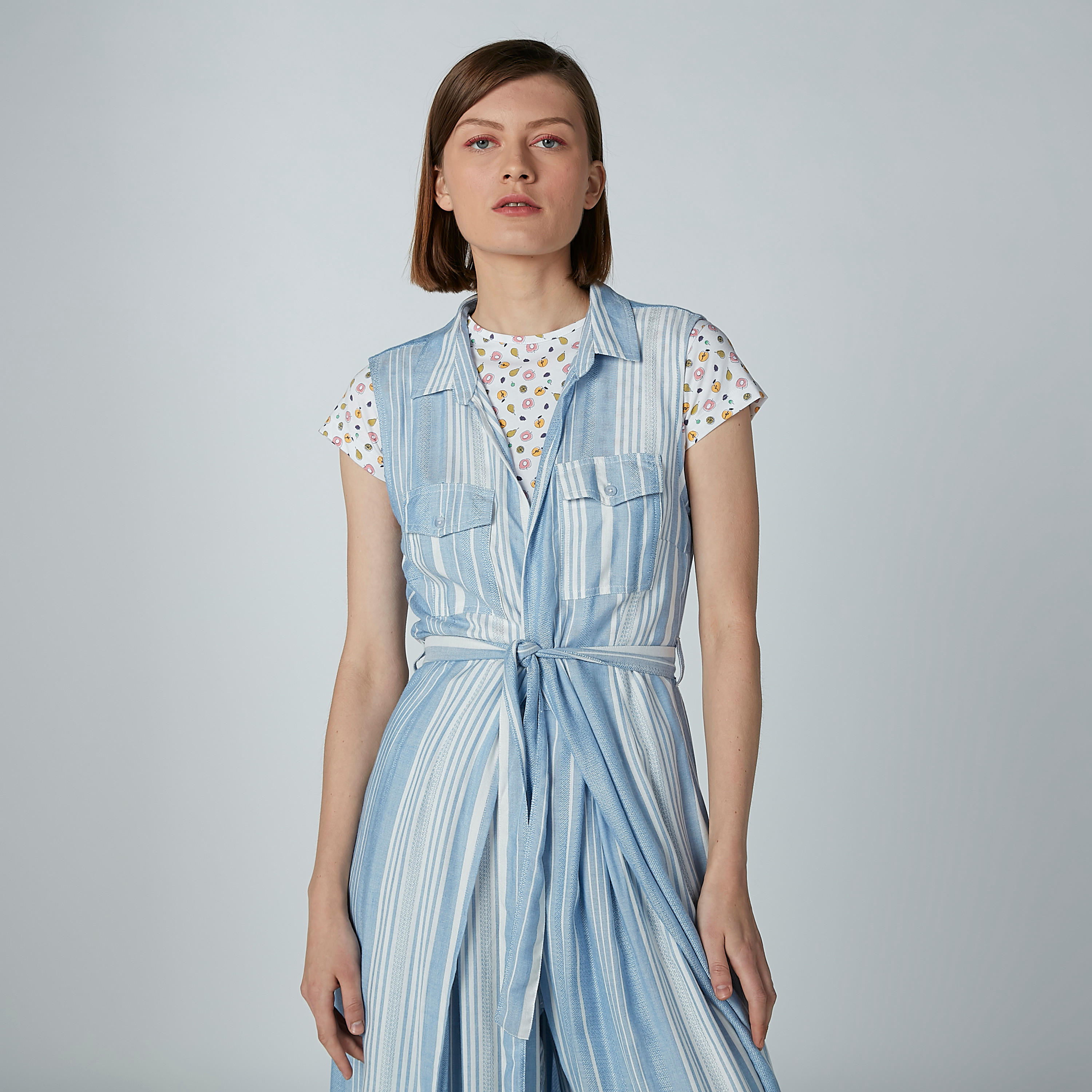 Striped Sleeveless Dress with Pocket Detail and Tie Ups-women-clothing-dresses-image-2