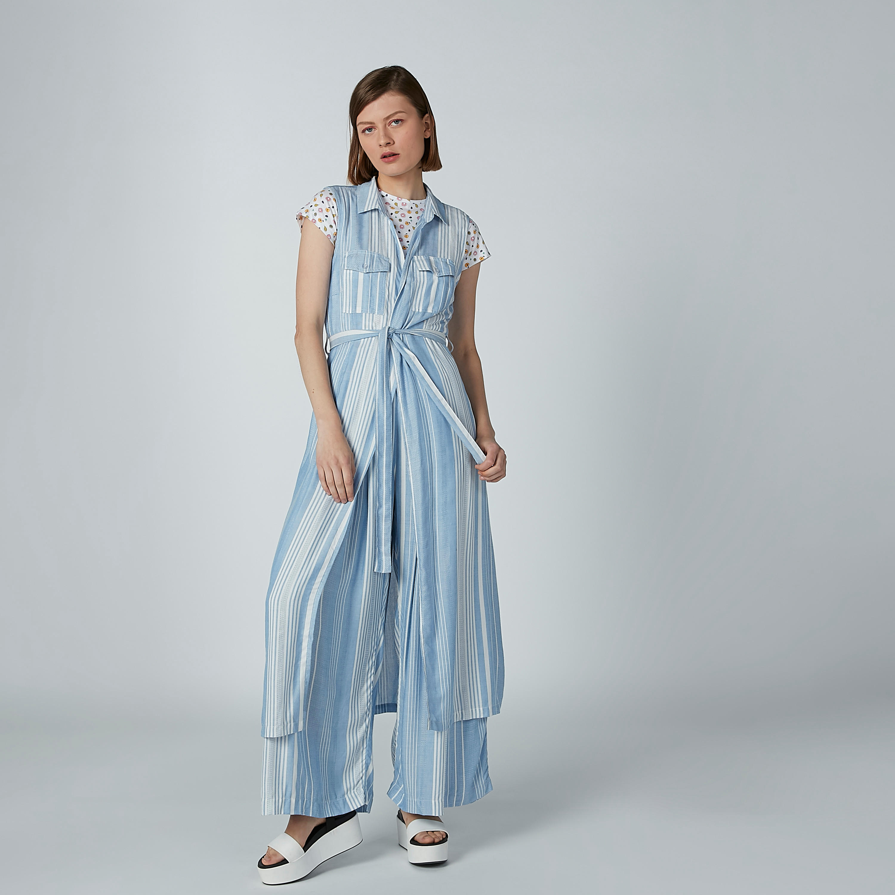 Striped Sleeveless Dress with Pocket Detail and Tie Ups-women-clothing-dresses-image-3