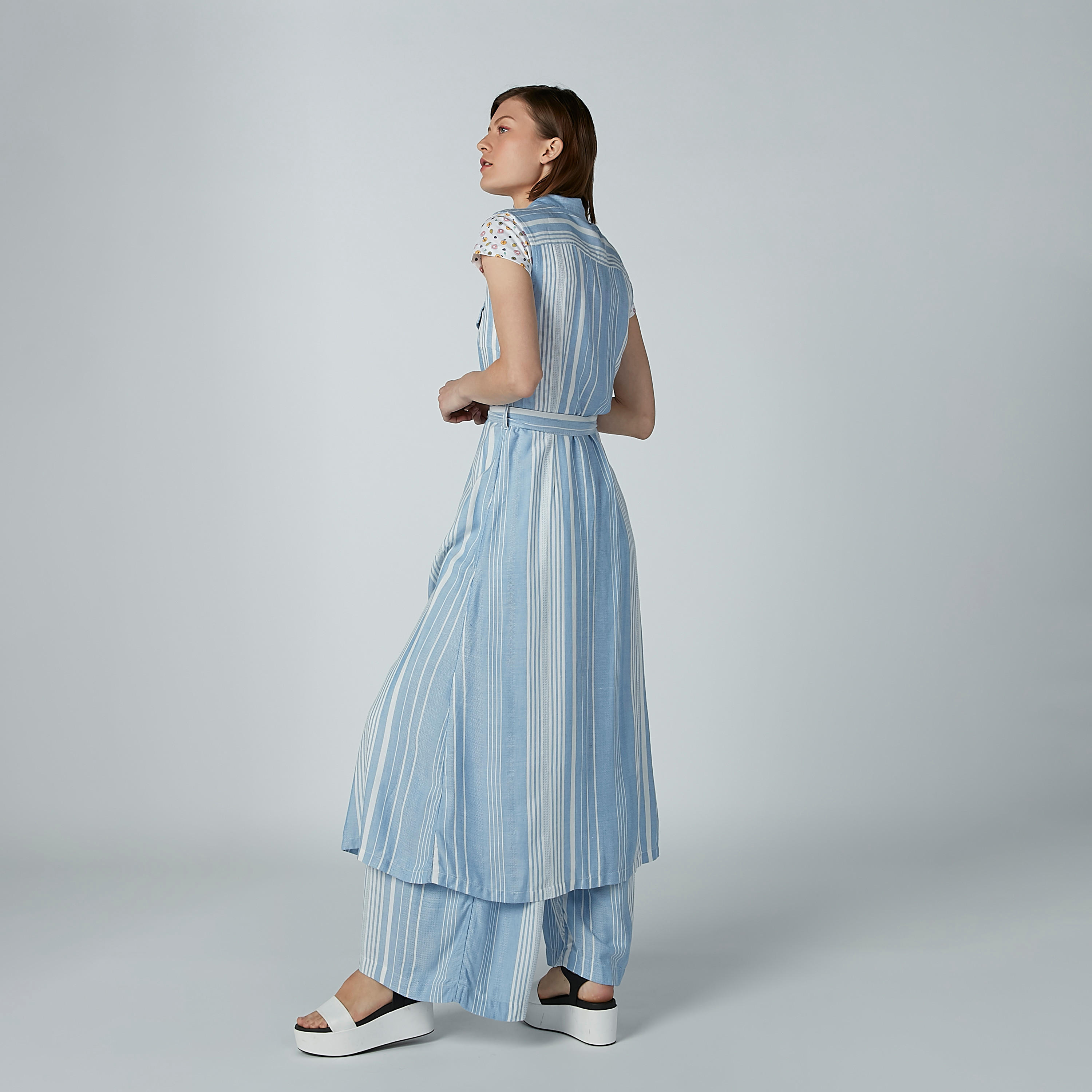 Striped Sleeveless Dress with Pocket Detail and Tie Ups-women-clothing-dresses-image-5