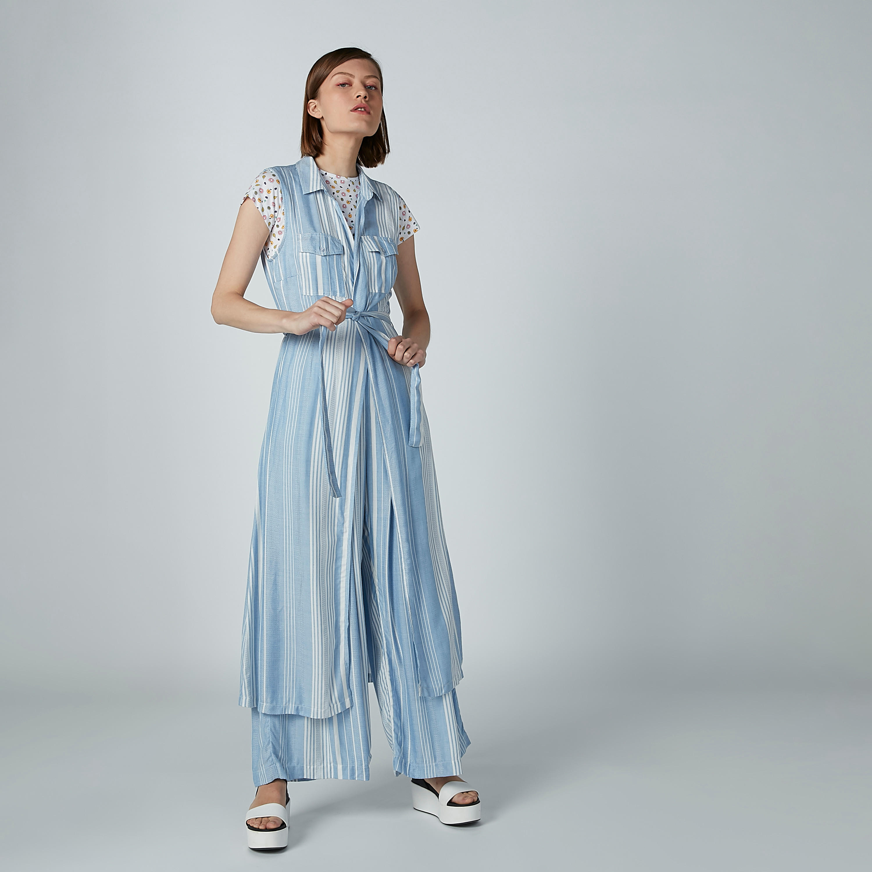 Striped Sleeveless Dress with Pocket Detail and Tie Ups-women-clothing-dresses-image-6