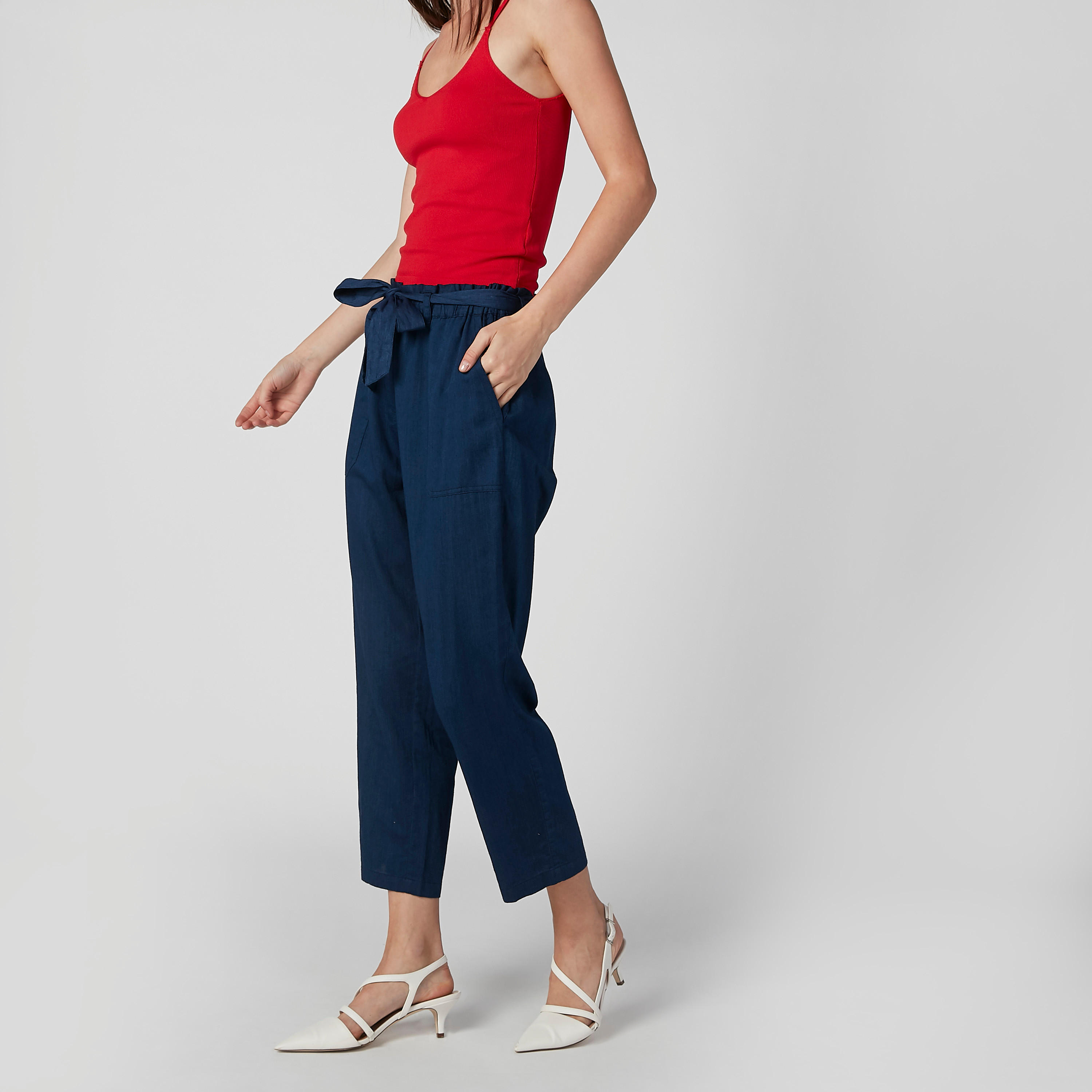بنطال سادة بخصر بيبرباج وجيوب-women-clothing-bottoms-trousers-image-3