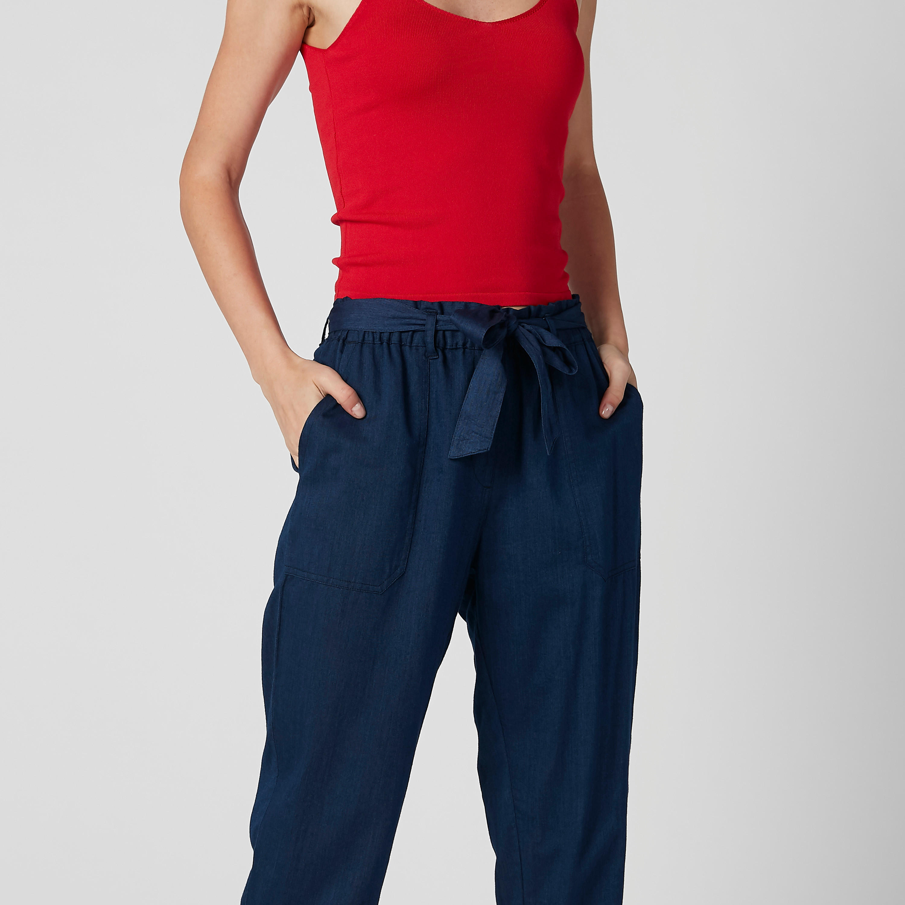 بنطال سادة بخصر بيبرباج وجيوب-women-clothing-bottoms-trousers-image-1