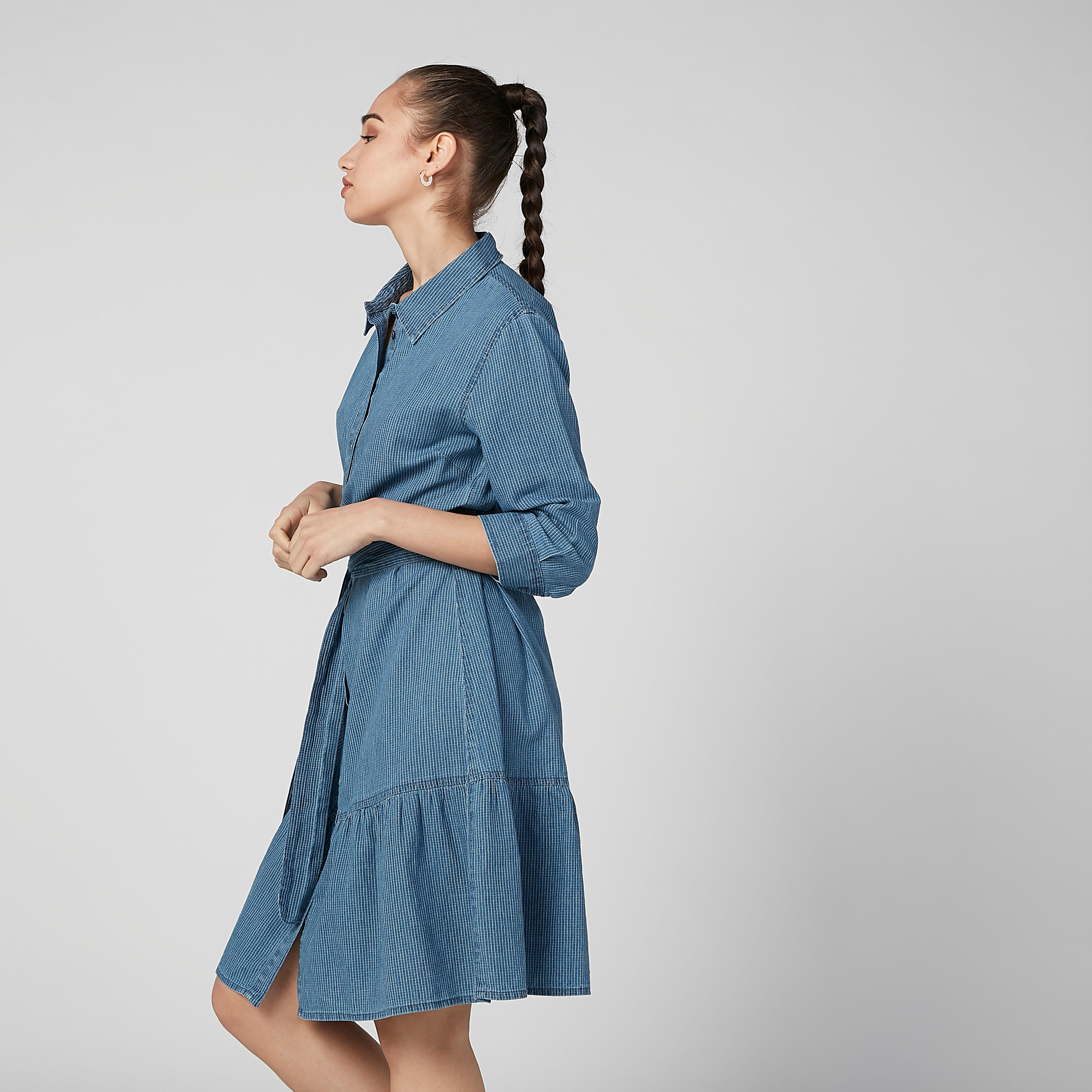 فستان قميص مقلّم متوسط الطول بأكمام 3/4-women-clothing-dresses-image-2