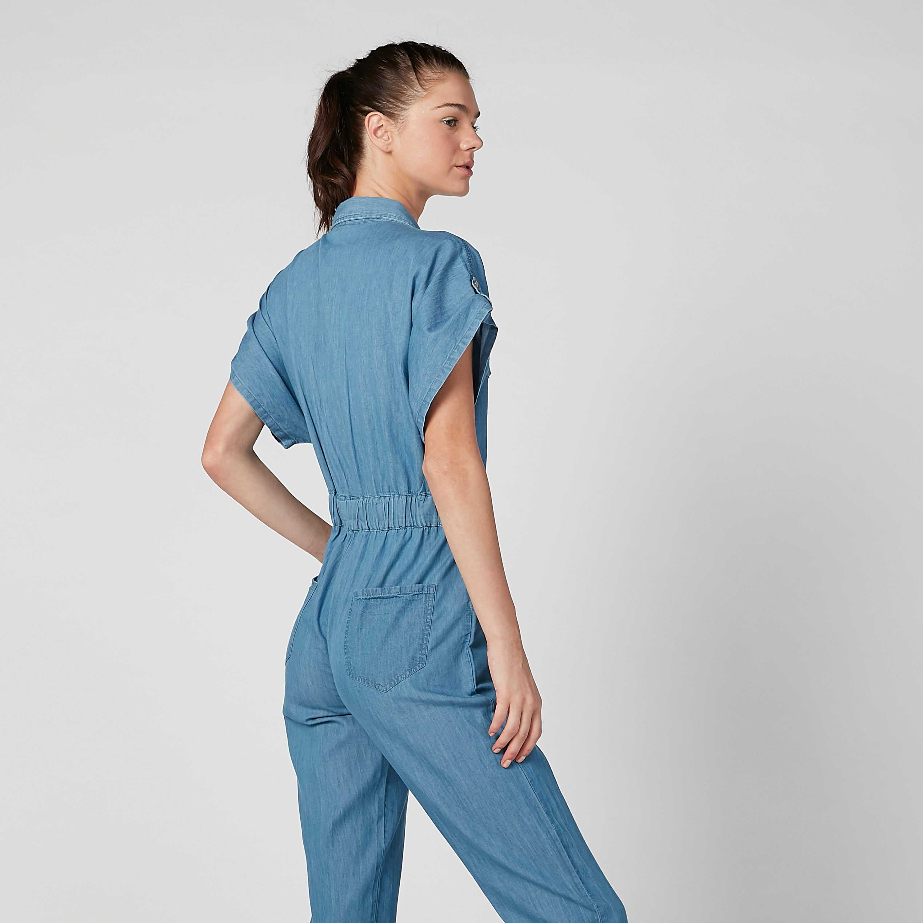 أفرول مستدام دينم سكيني بأكمام متصلة وجيوب -women-clothing-jumpsuits-image-7