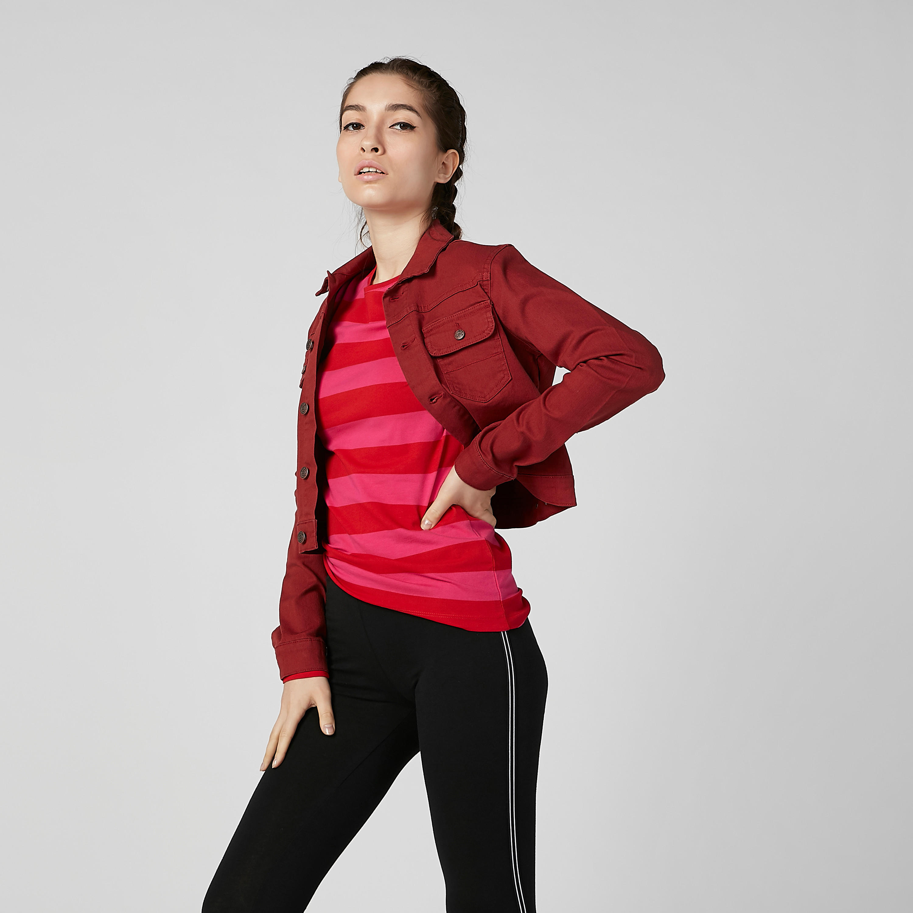جاكيت دينم مستدامة سادة بأكمام طويلة وجيوب بطيّة-women-winterwear-coatsandjackets-jackets-image-6