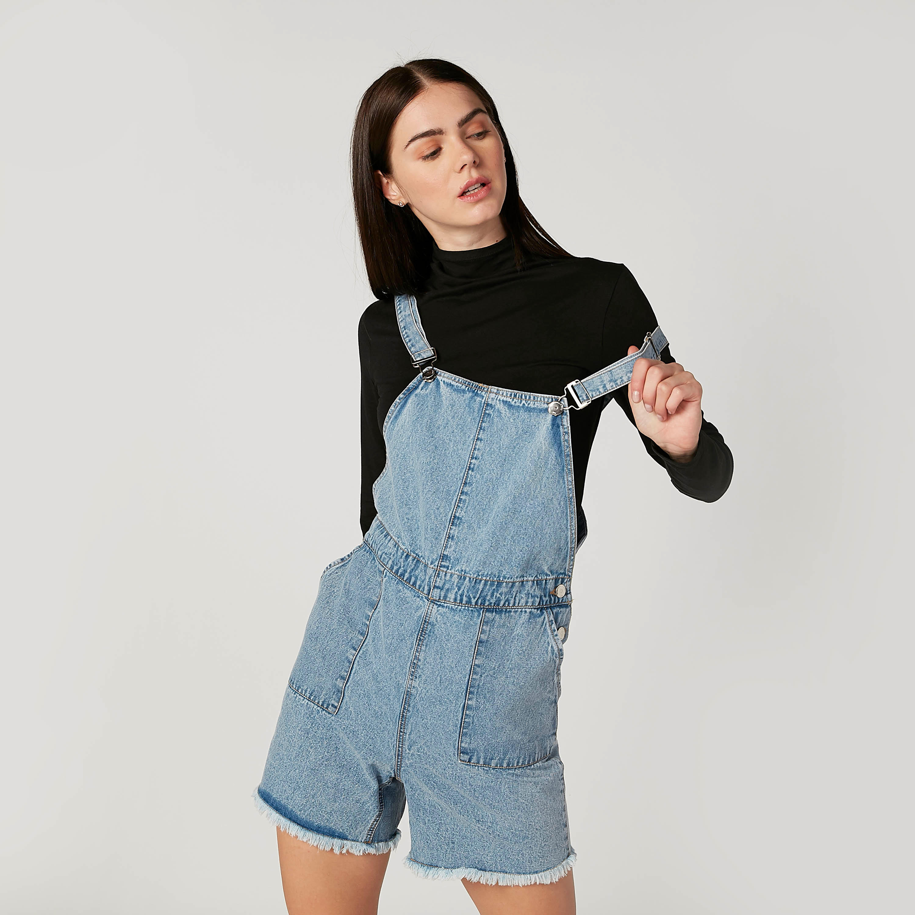 سروال دنغري مستدام سكيني فيت بخصر متوسّط الارتفاع وجيوب-women-clothing-bottoms-shorts-image-1
