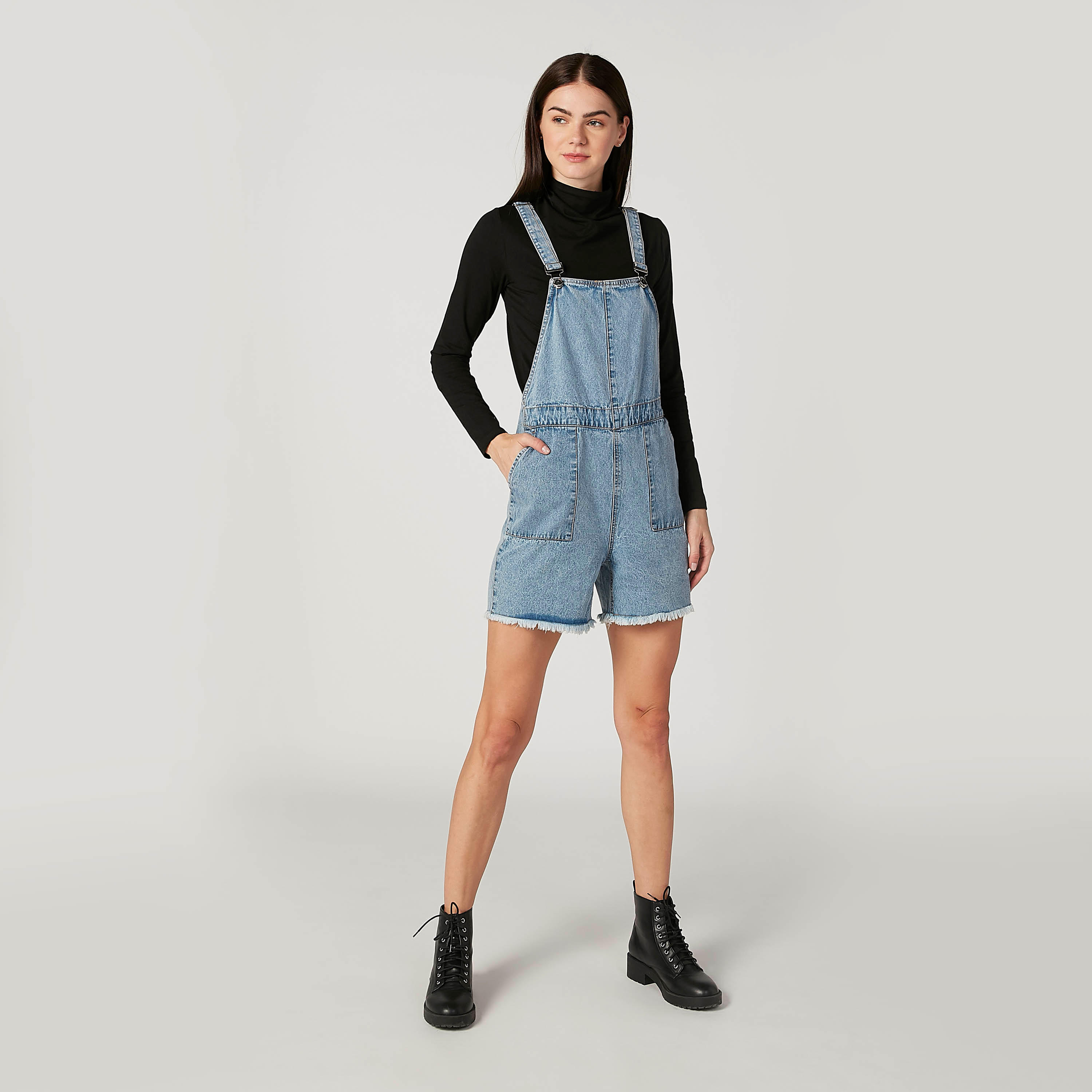 سروال دنغري مستدام سكيني فيت بخصر متوسّط الارتفاع وجيوب-women-clothing-bottoms-shorts-image-2