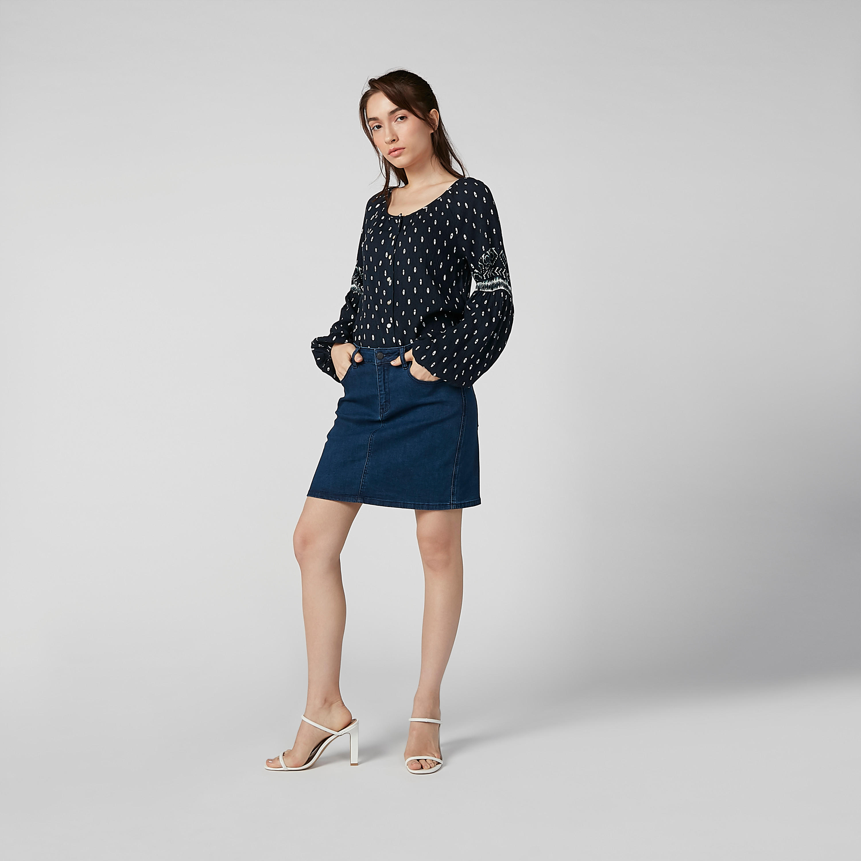 تنورة مستدامة دينم قصيرة إيه لاين بجيوب -women-clothing-bottoms-skirts-image-1