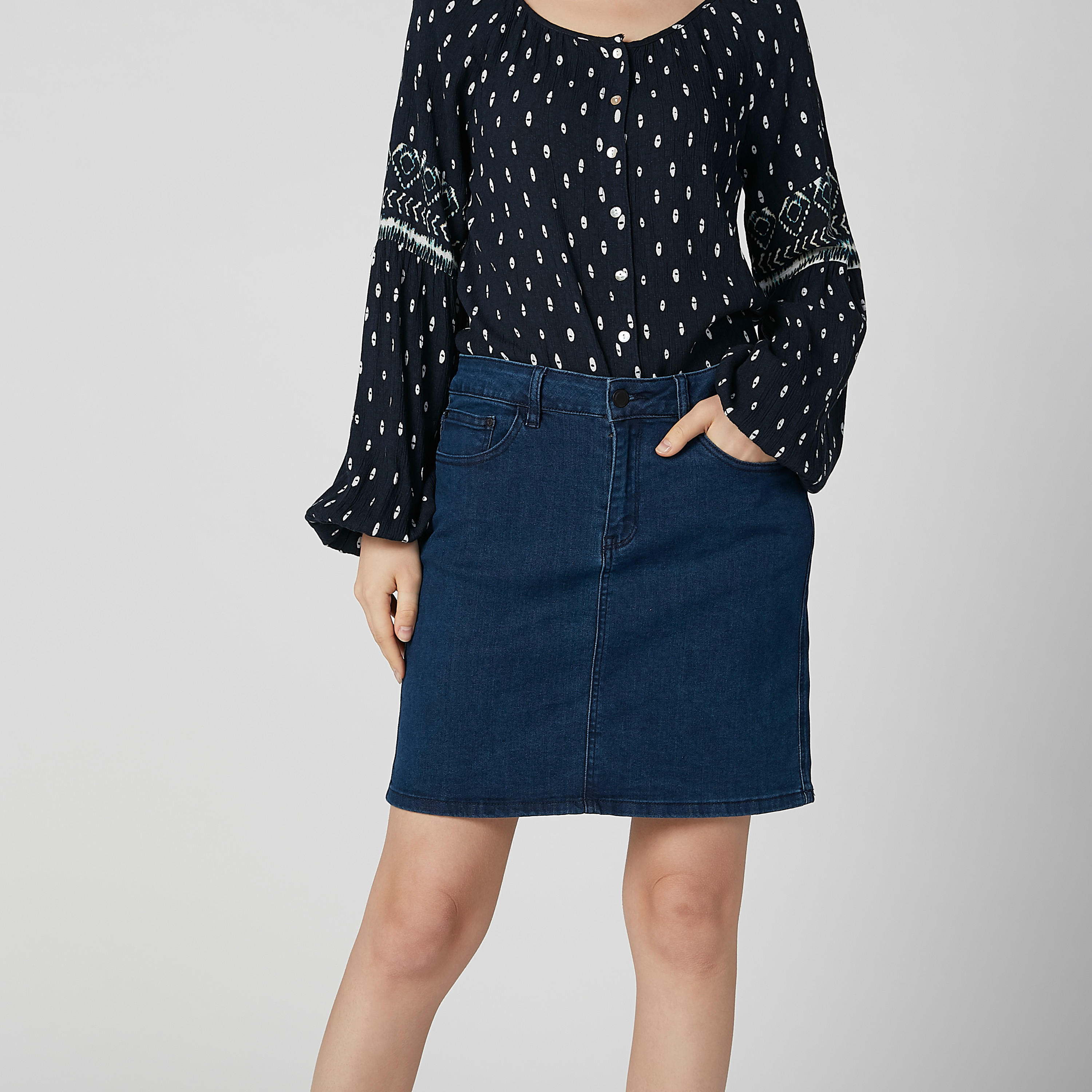 تنورة مستدامة دينم قصيرة إيه لاين بجيوب -women-clothing-bottoms-skirts-image-2
