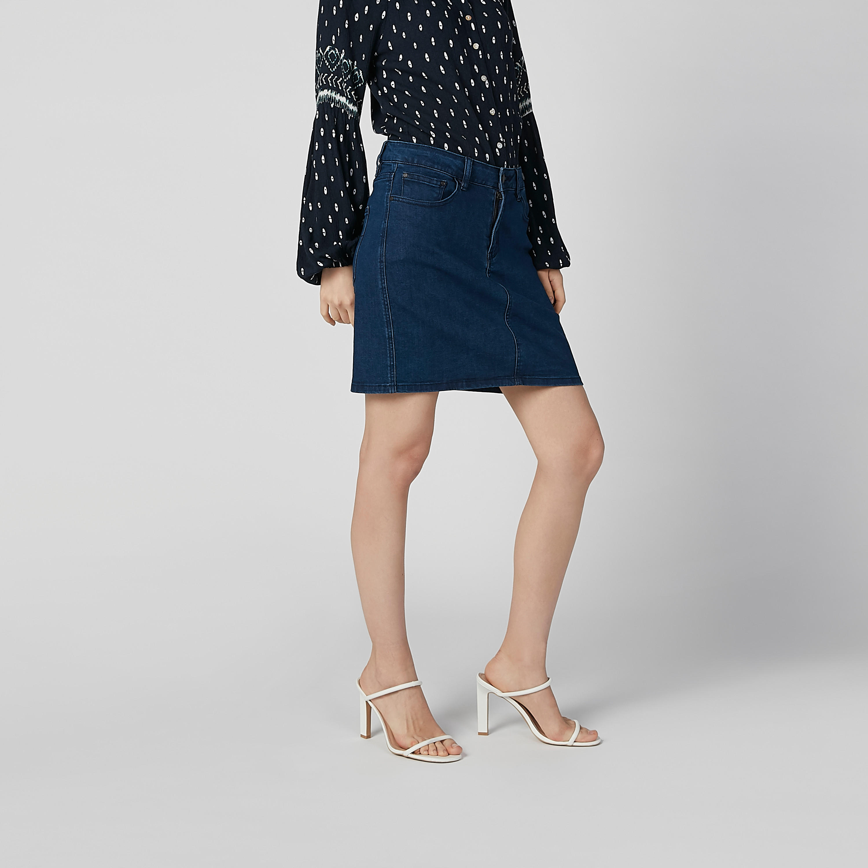 تنورة مستدامة دينم قصيرة إيه لاين بجيوب -women-clothing-bottoms-skirts-image-3