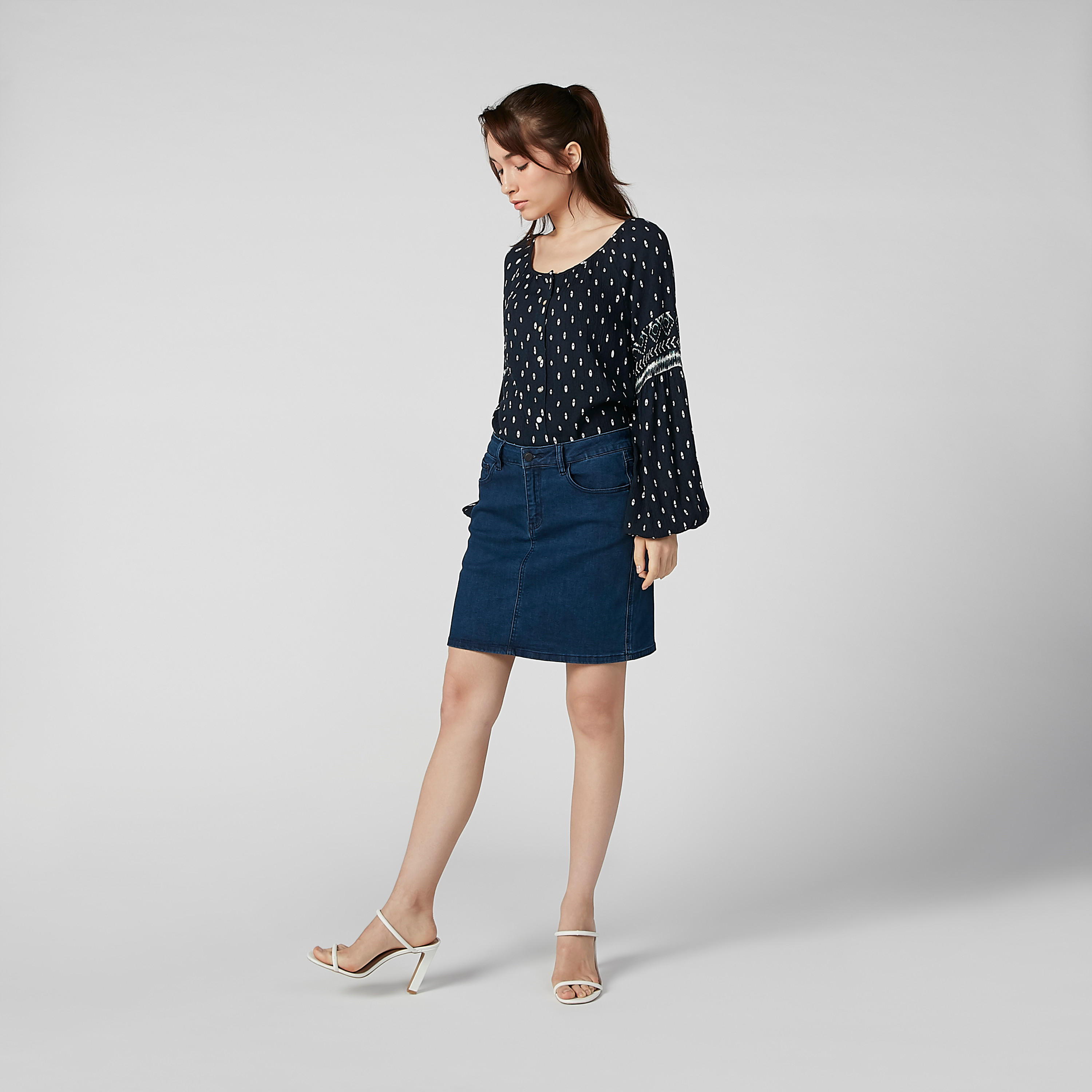 تنورة مستدامة دينم قصيرة إيه لاين بجيوب -women-clothing-bottoms-skirts-image-5