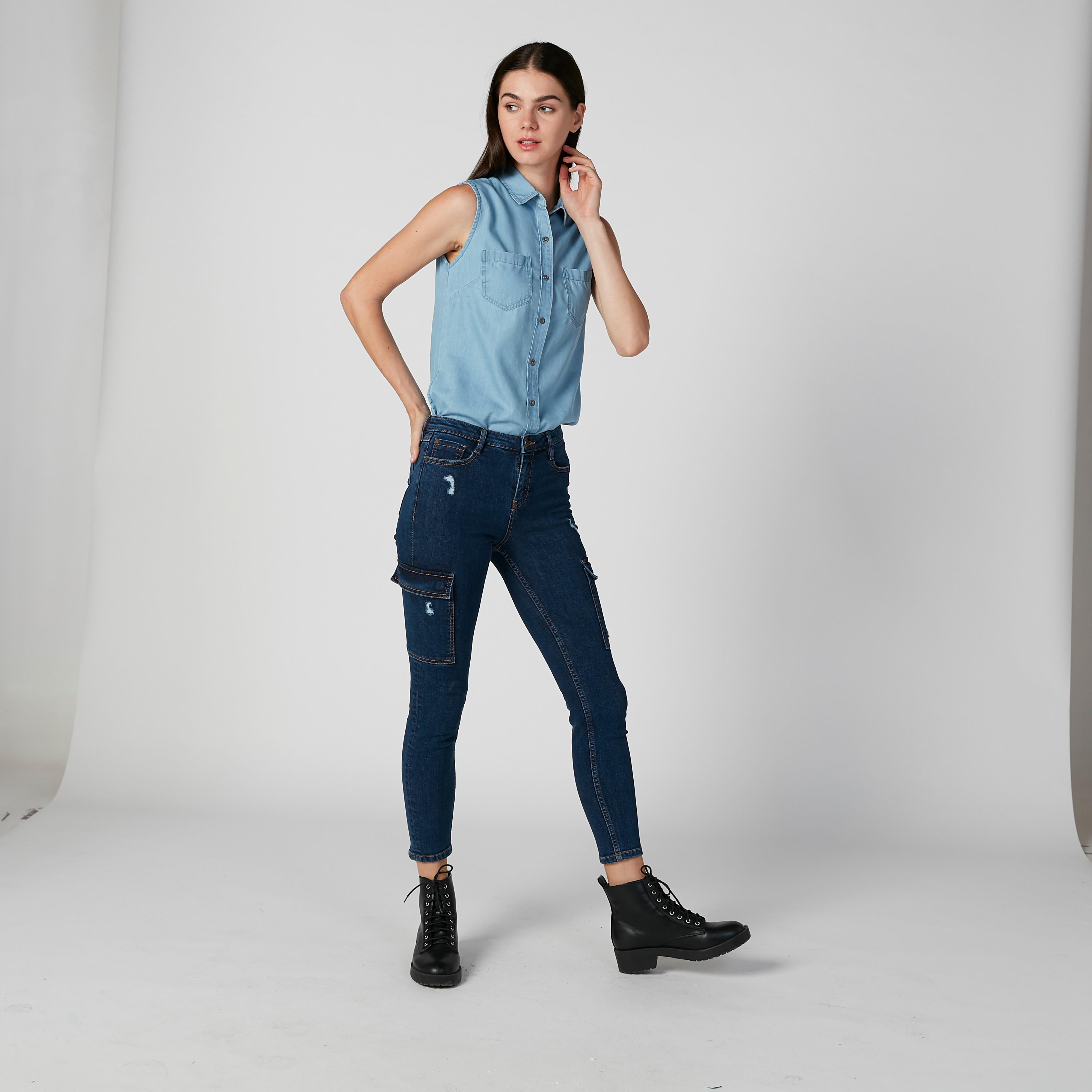 Sustainable Denim Sleeveless Shirt with Chest Pockets-women-clothing-shirtsandblouses-shirts-image-2