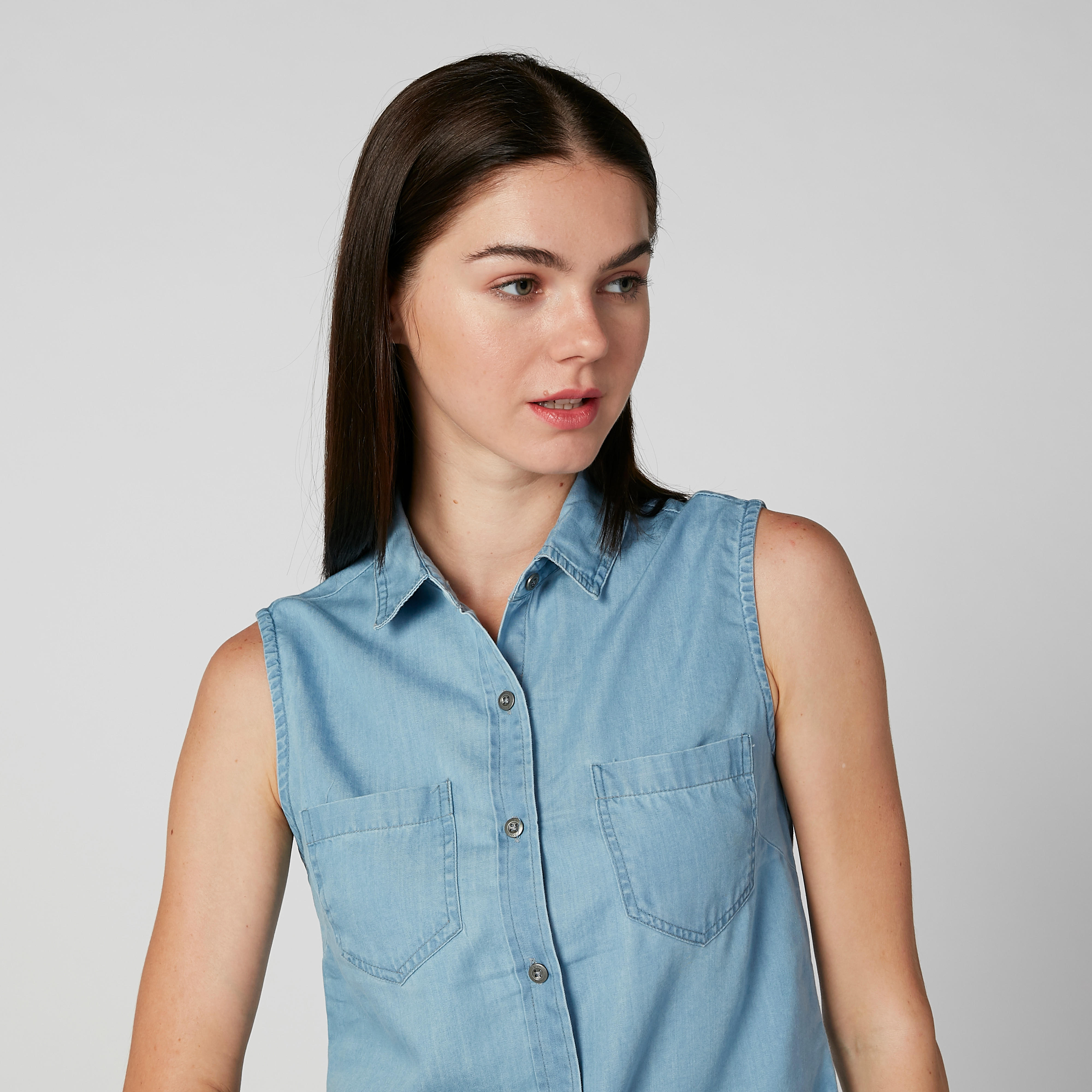Sustainable Denim Sleeveless Shirt with Chest Pockets-women-clothing-shirtsandblouses-shirts-image-3