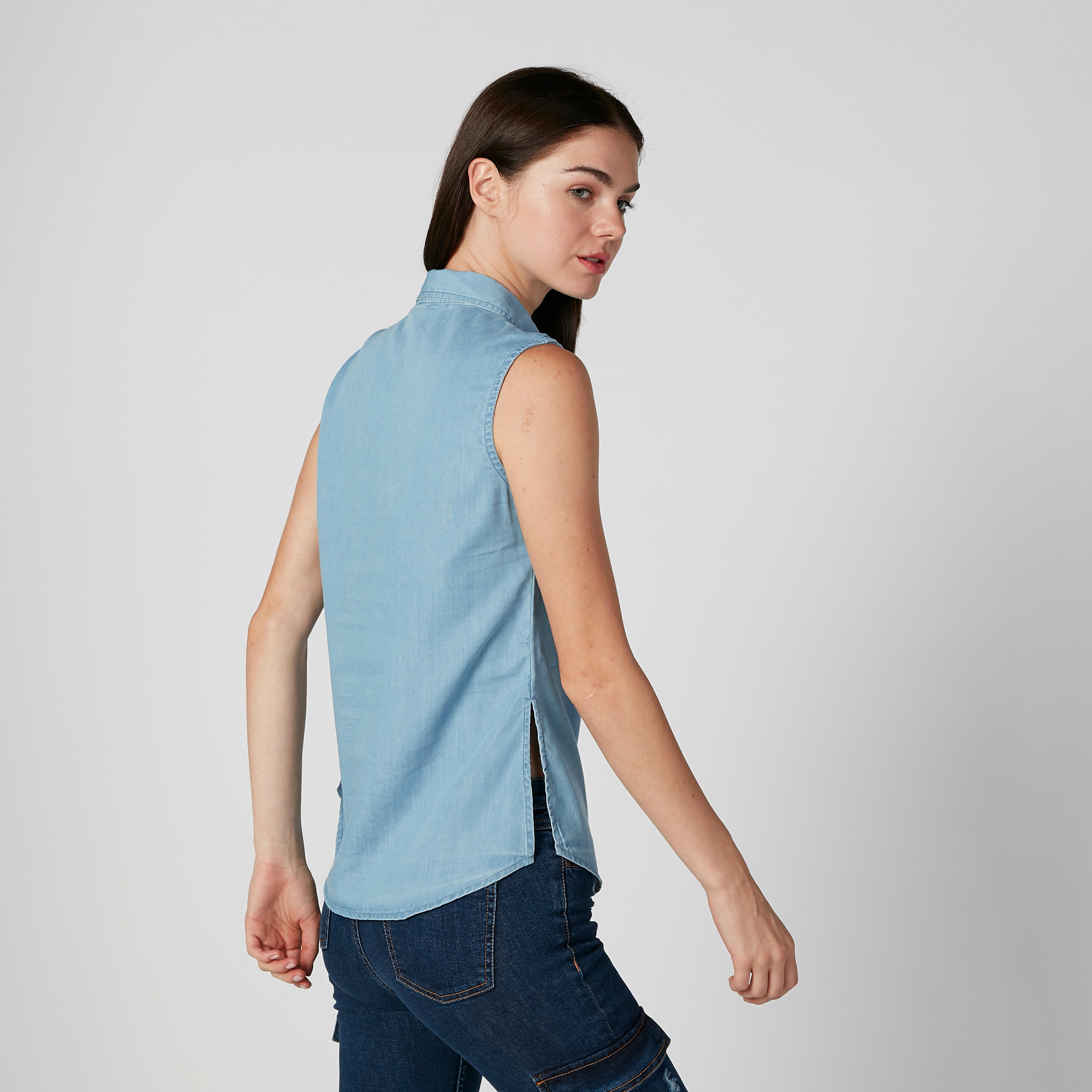 Sustainable Denim Sleeveless Shirt with Chest Pockets-women-clothing-shirtsandblouses-shirts-image-4