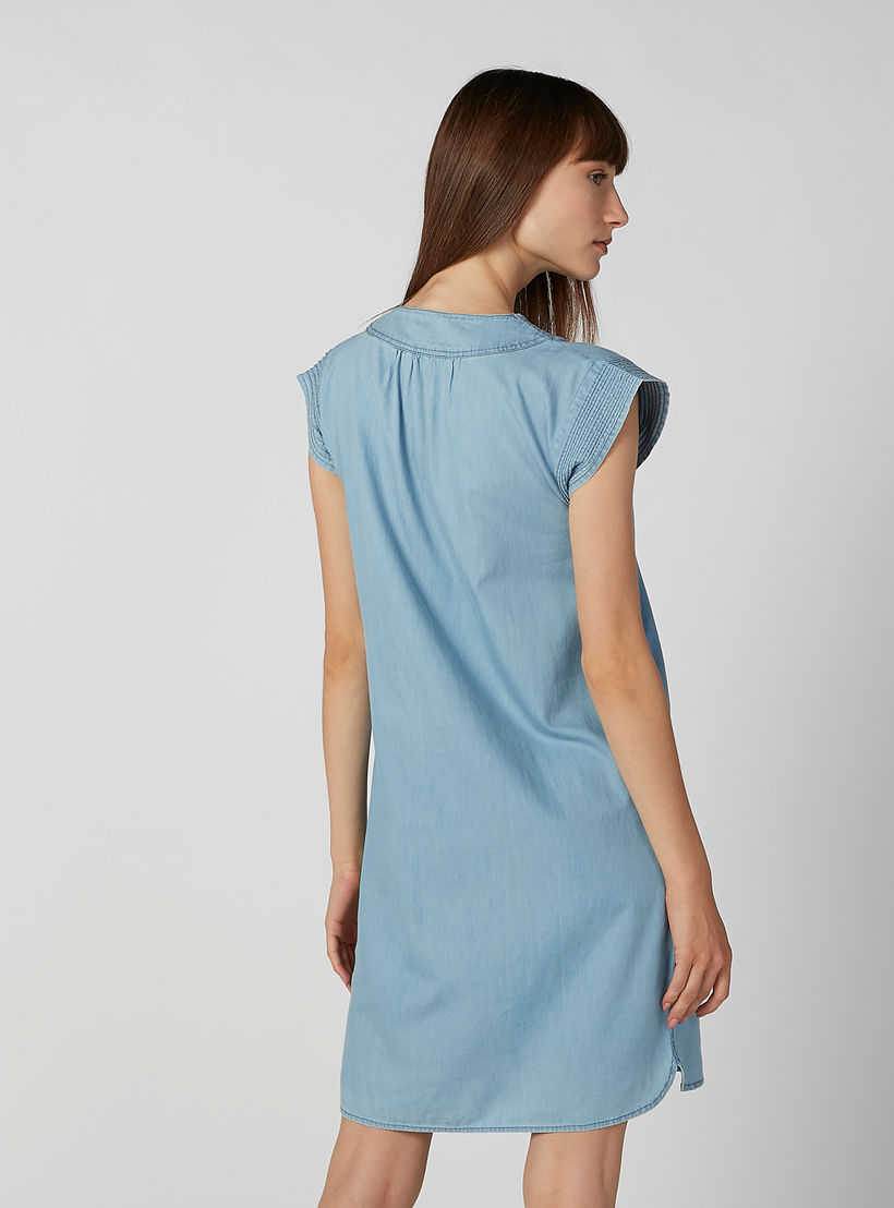 فستان مستدام سادة بياقة V وأكمام كاب -women-clothing-dresses-image-3