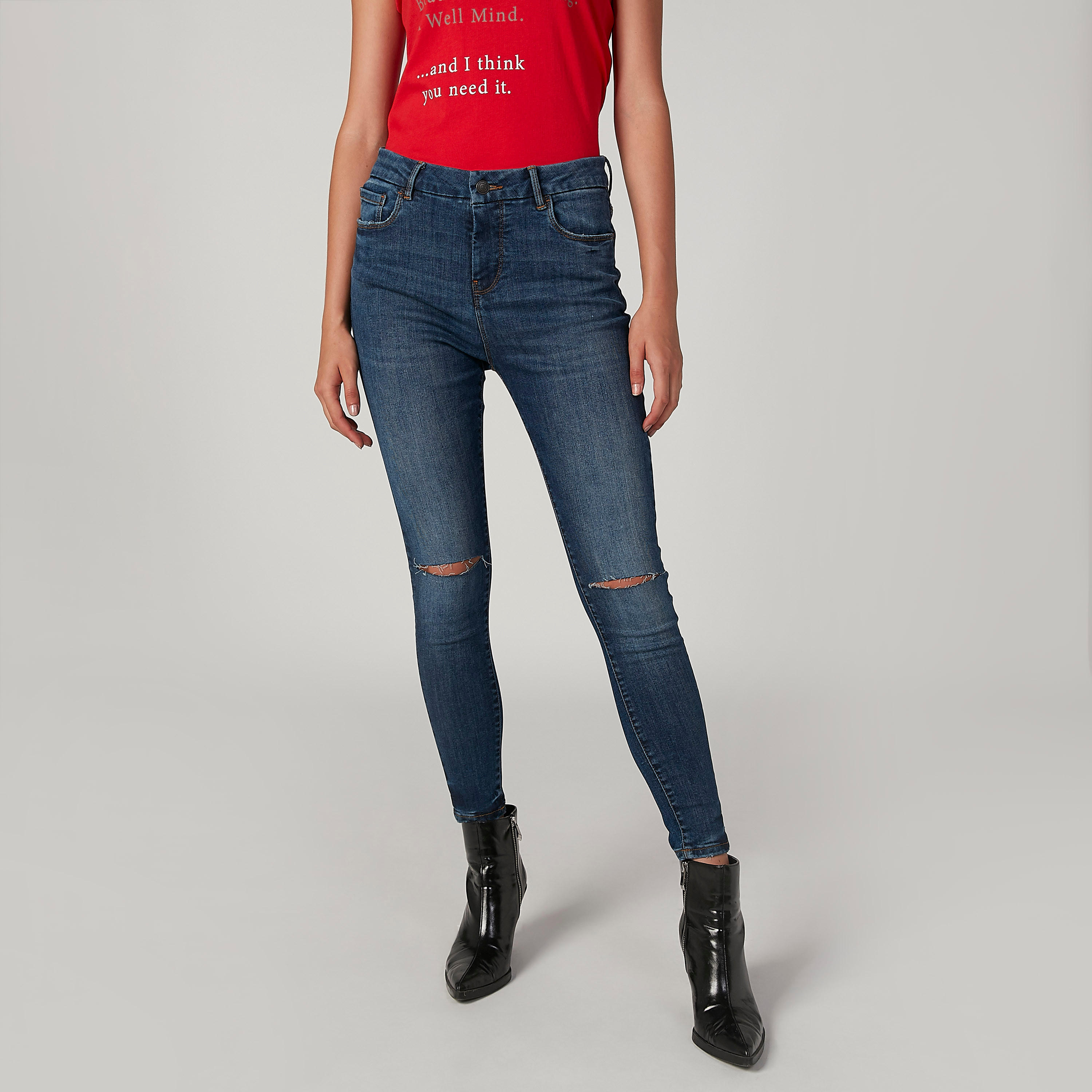 بنطلون جينز مستدام سكيني ممزّق بخصر متوسط الارتفاع وجيوب-women-clothing-bottoms-jeans-image-1