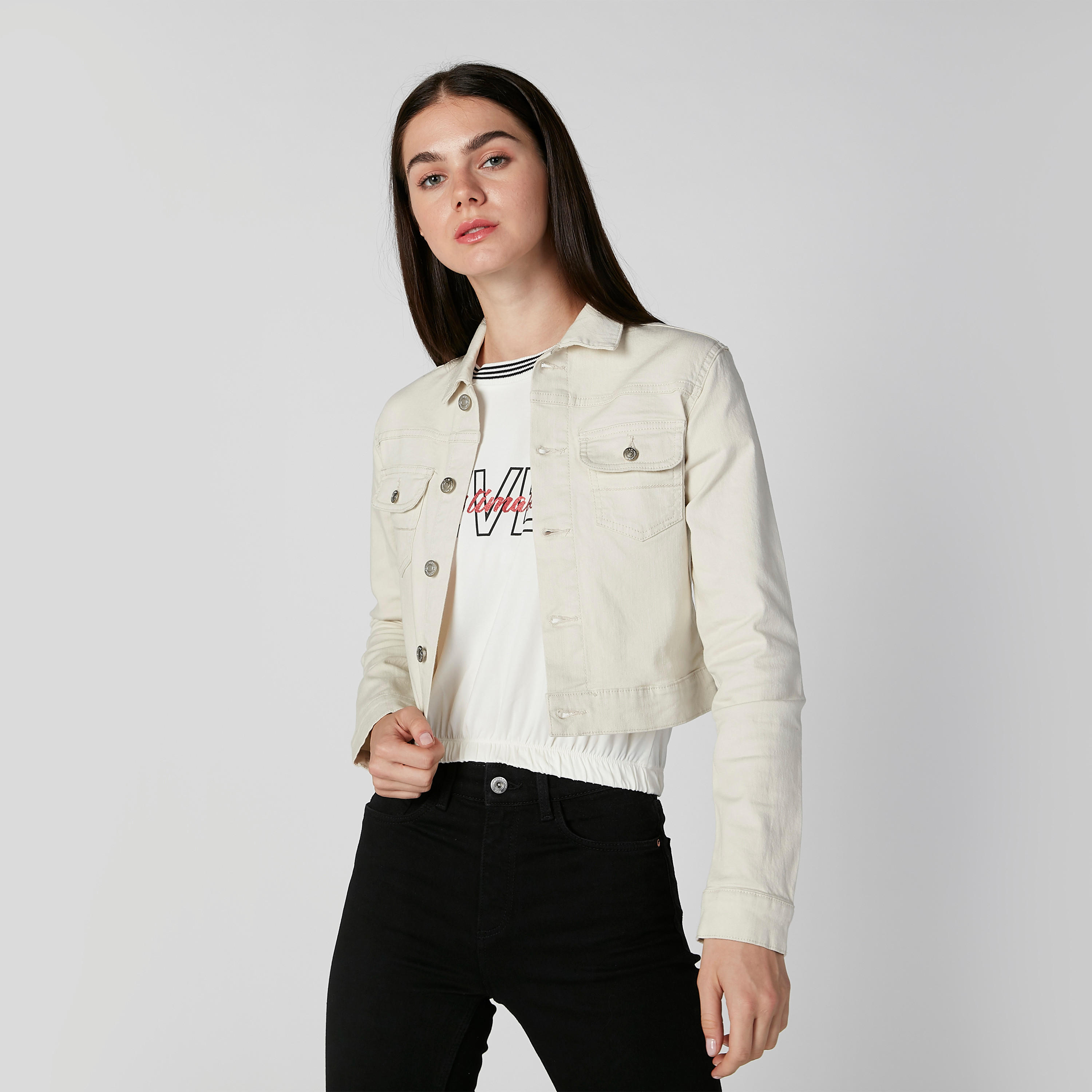 جاكيت مستدام دينم سادة بأكمام طويلة وجيوب بطيّة -women-winterwear-coatsandjackets-jackets-image-4