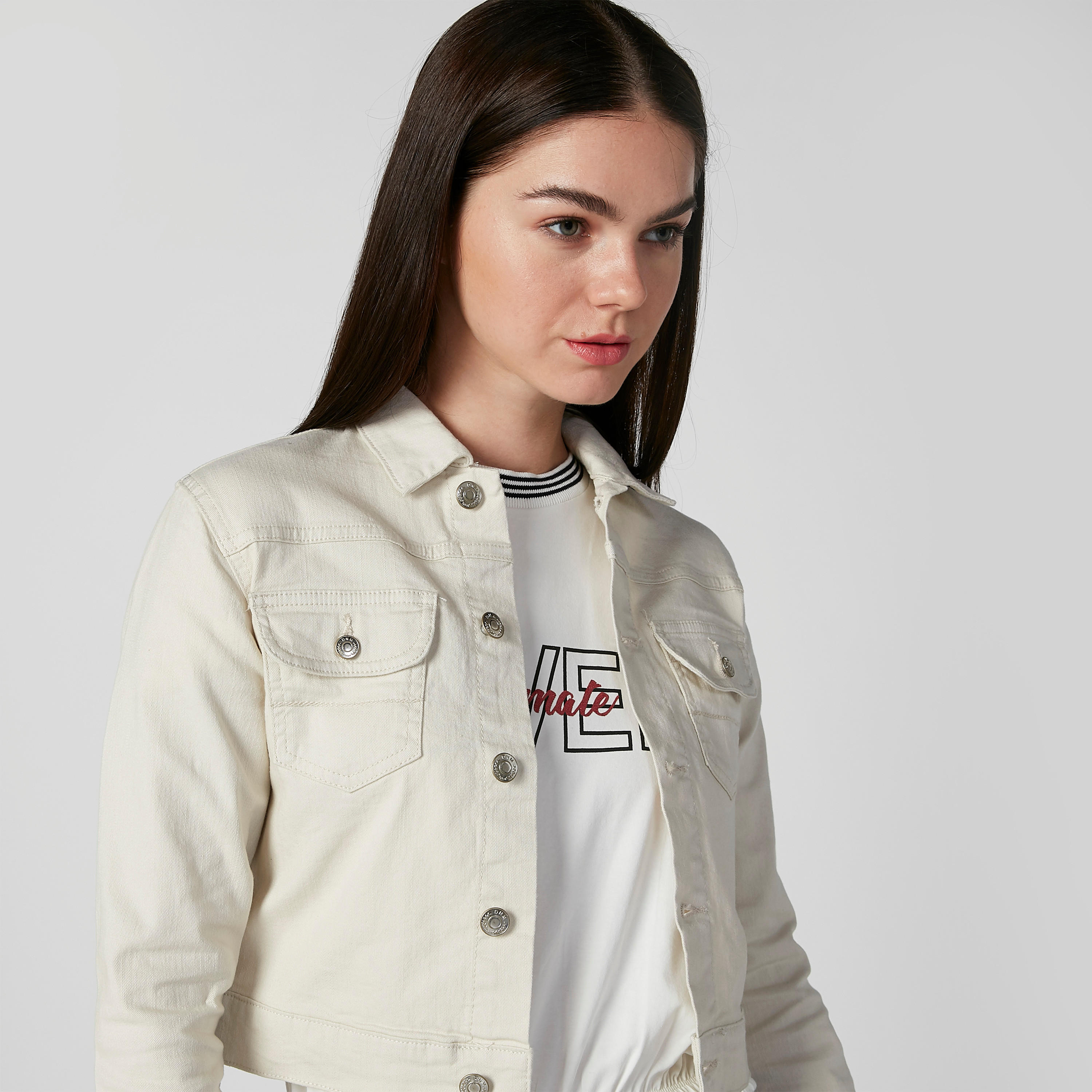 جاكيت مستدام دينم سادة بأكمام طويلة وجيوب بطيّة -women-winterwear-coatsandjackets-jackets-image-2