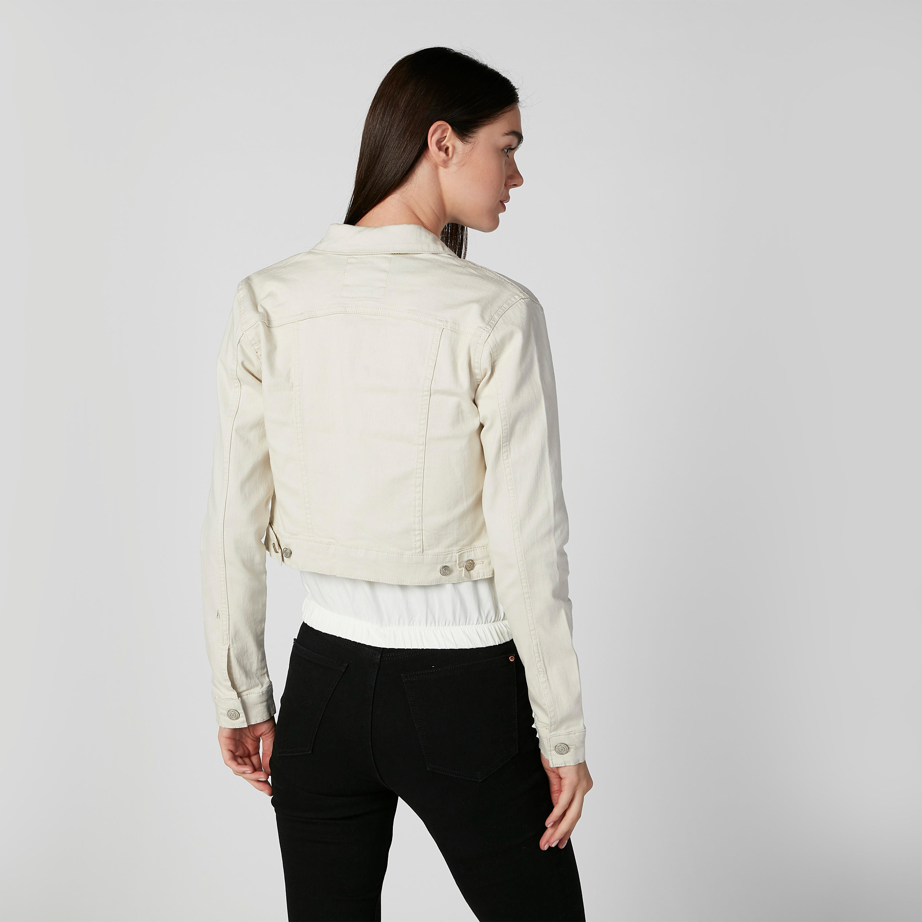 جاكيت مستدام دينم سادة بأكمام طويلة وجيوب بطيّة -women-winterwear-coatsandjackets-jackets-image-1
