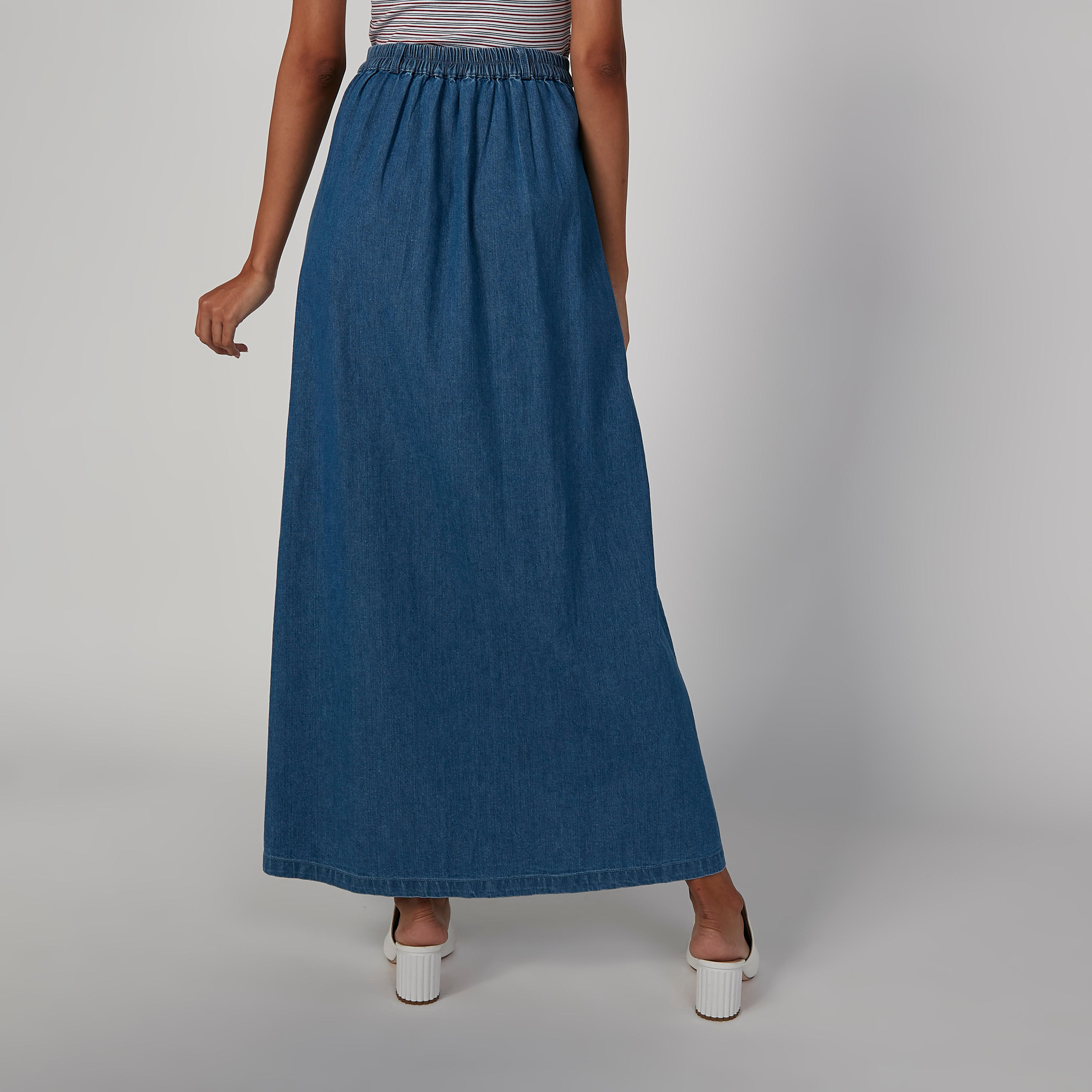 تنورة مستدامة ماكسي إيه لاين سادة بخصر مطّاطي -women-clothing-bottoms-skirts-image-2