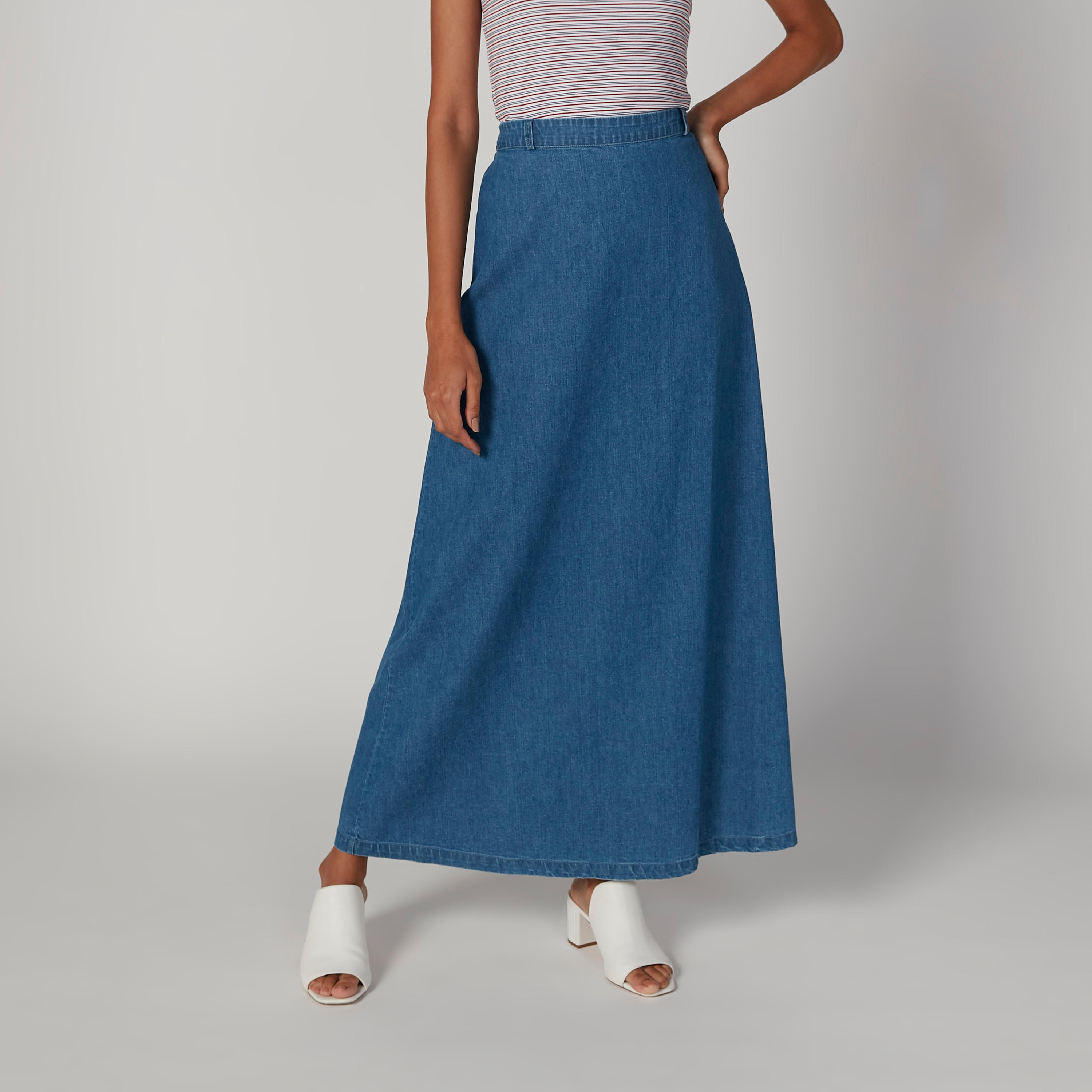 تنورة مستدامة ماكسي إيه لاين سادة بخصر مطّاطي -women-clothing-bottoms-skirts-image-3