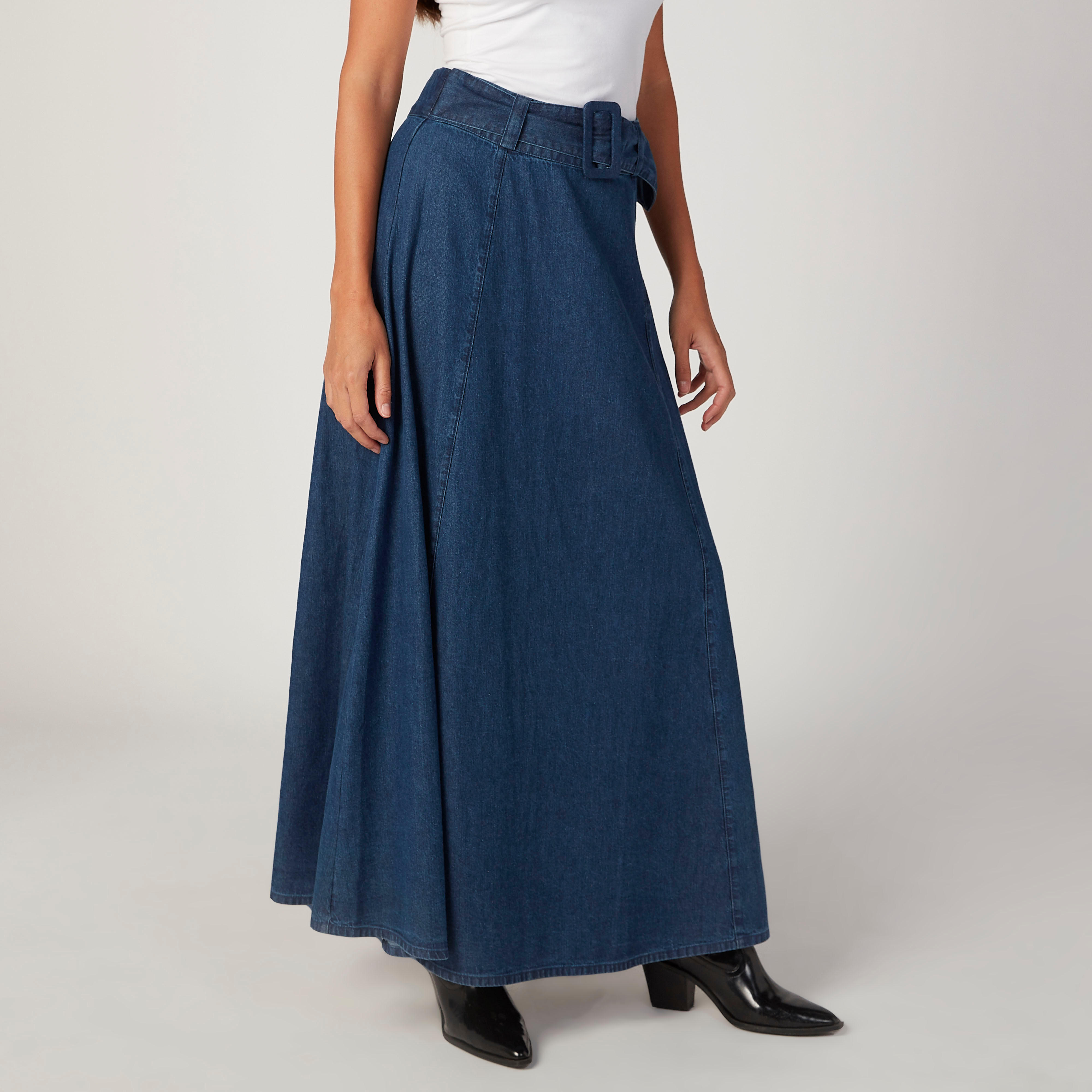 تنورة مستدامة ماكسي إيه لاين سادة بإبزيم حزام بدبوس -women-clothing-bottoms-skirts-image-1