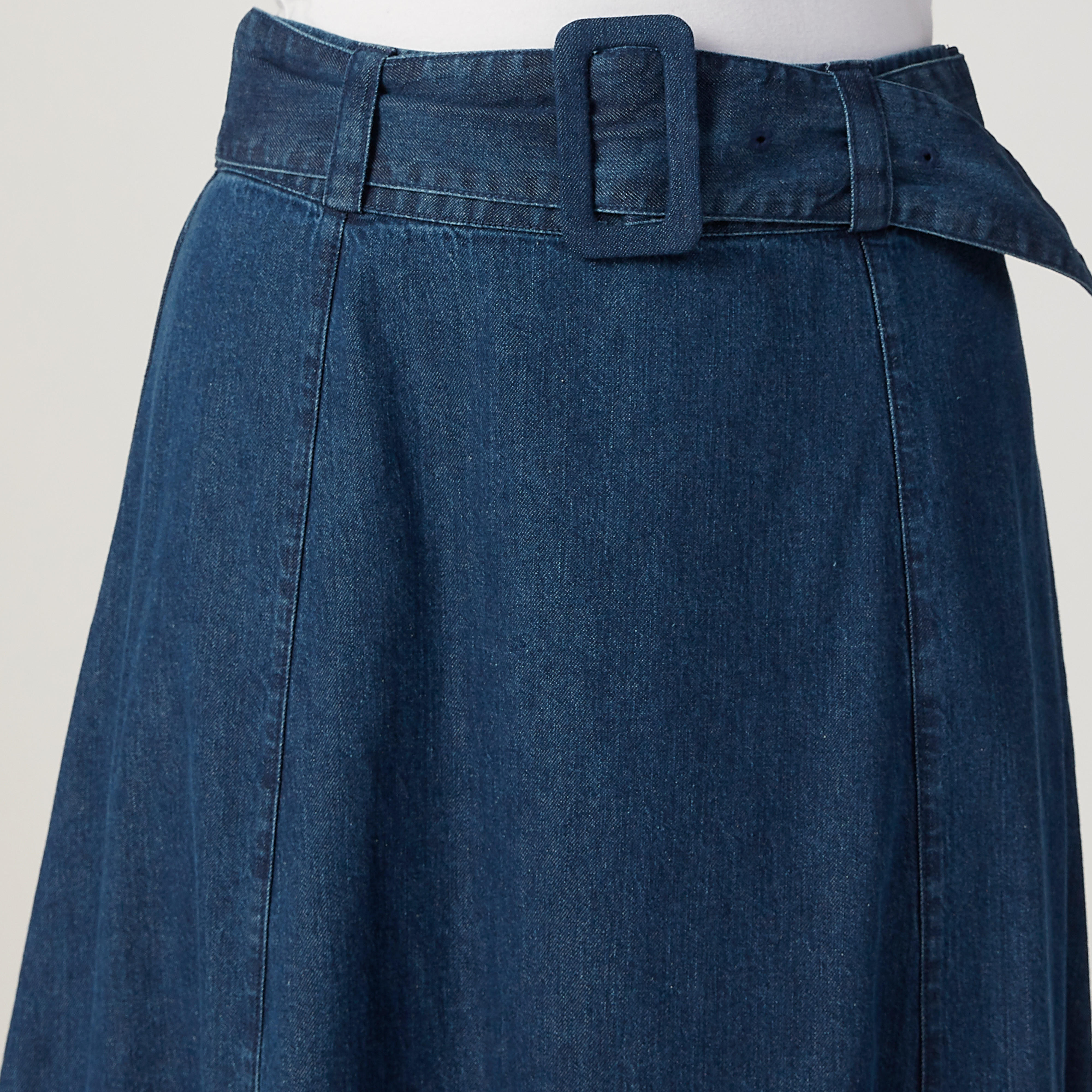 تنورة مستدامة ماكسي إيه لاين سادة بإبزيم حزام بدبوس -women-clothing-bottoms-skirts-image-3