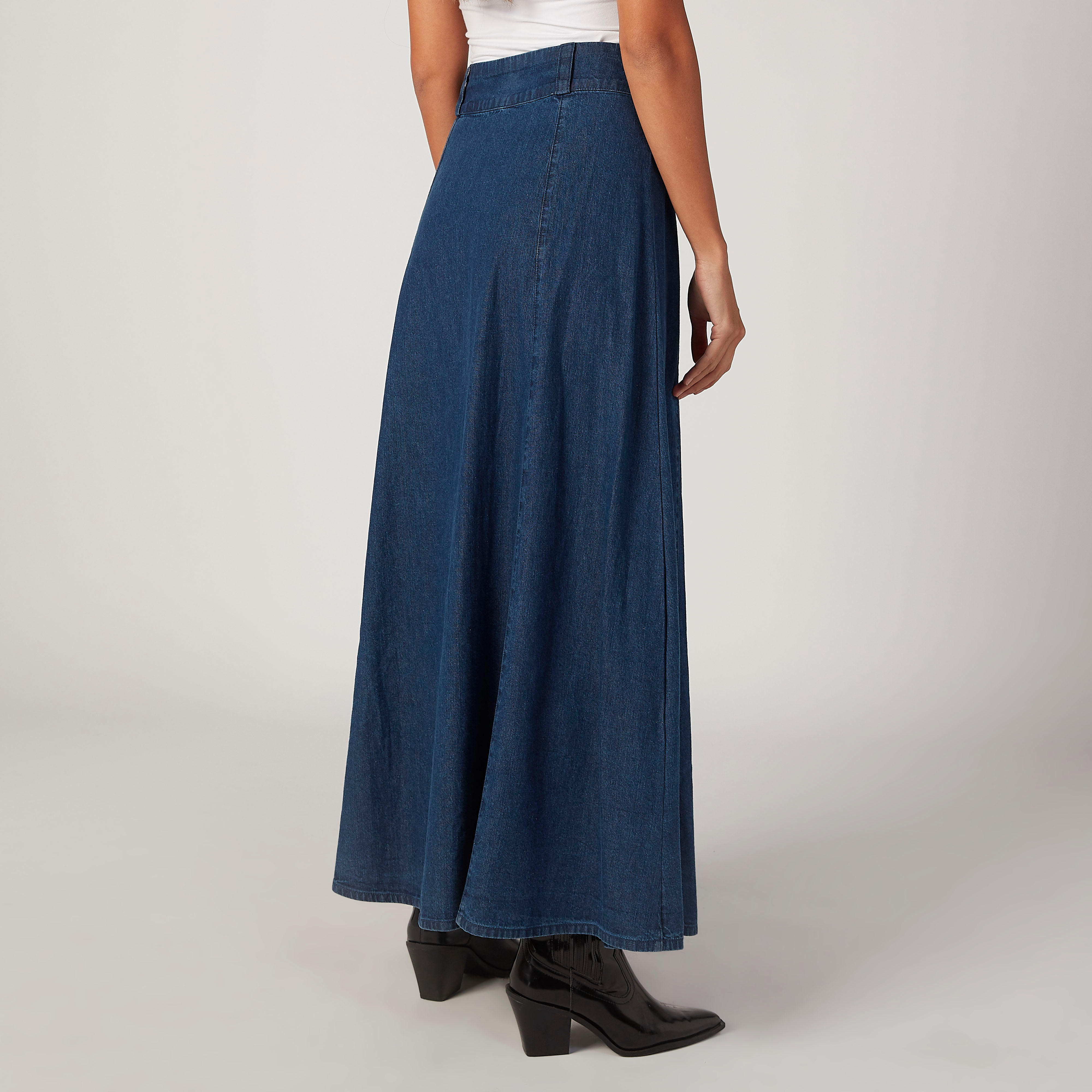تنورة مستدامة ماكسي إيه لاين سادة بإبزيم حزام بدبوس -women-clothing-bottoms-skirts-image-4