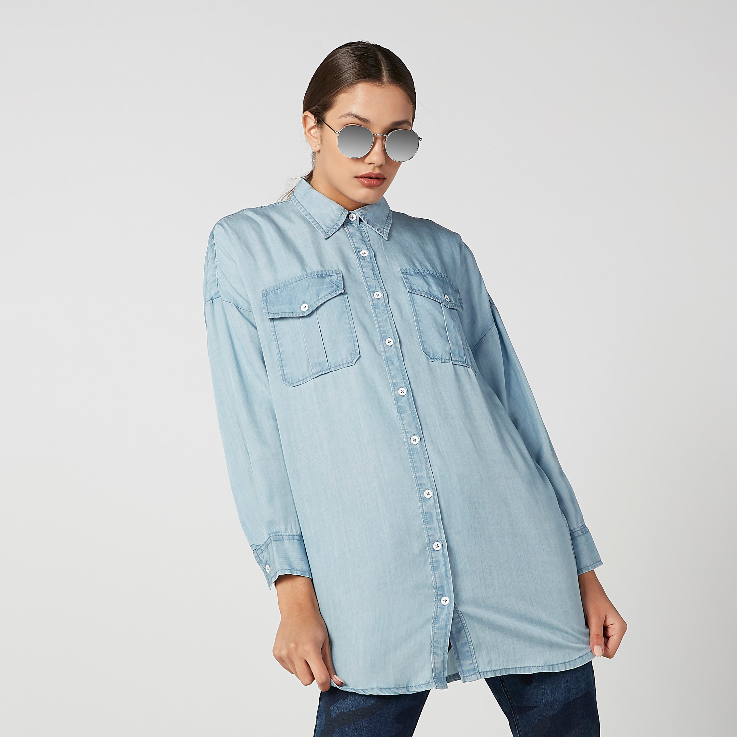 قميص جينز مستدام سادة بياقة عاديّة وأكمام طويلة-women-clothing-shirtsandblouses-shirts-image-5