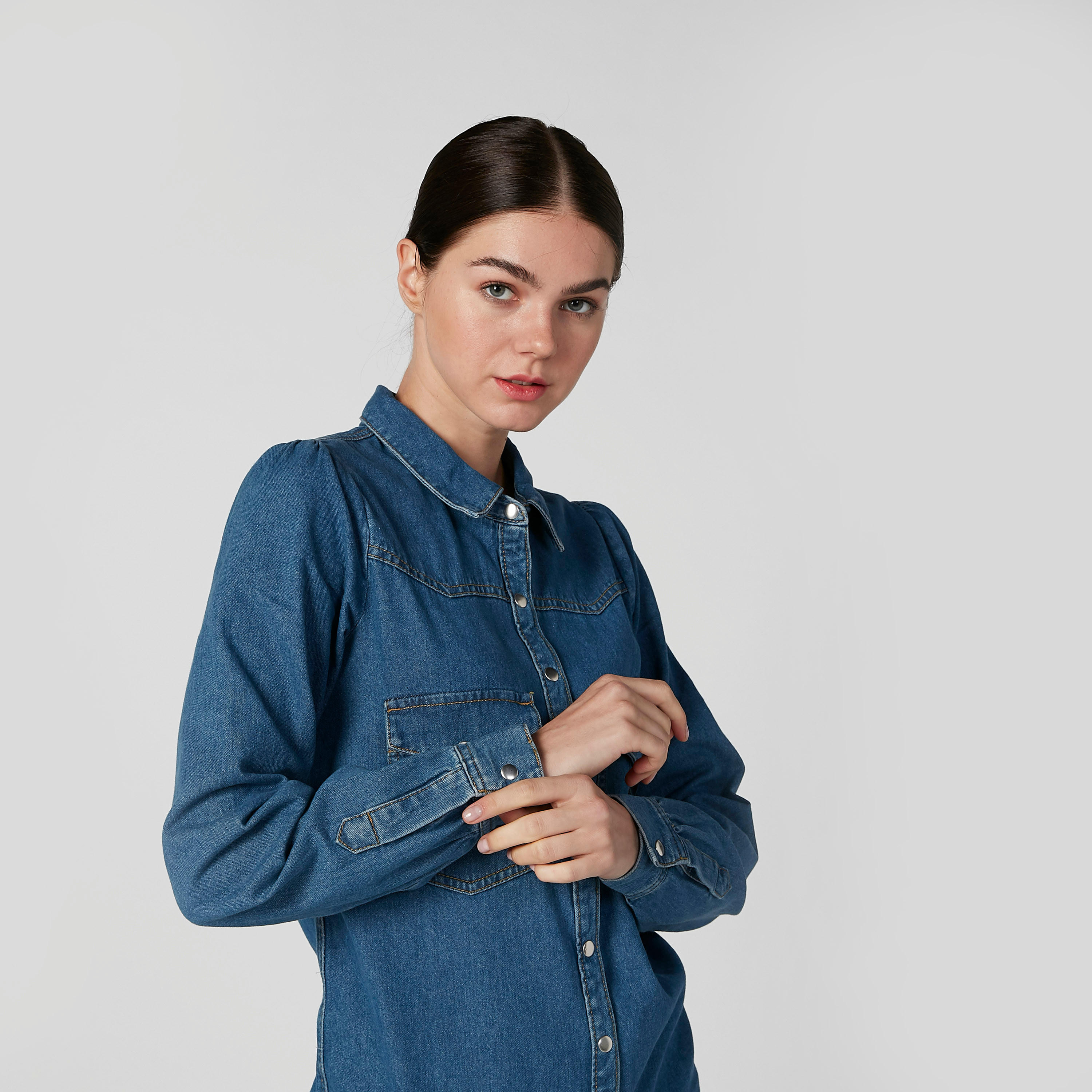 تونيك دينم بياقة عاديّة وأكمام طويلة-women-clothing-shirtsandblouses-blouses-image-3