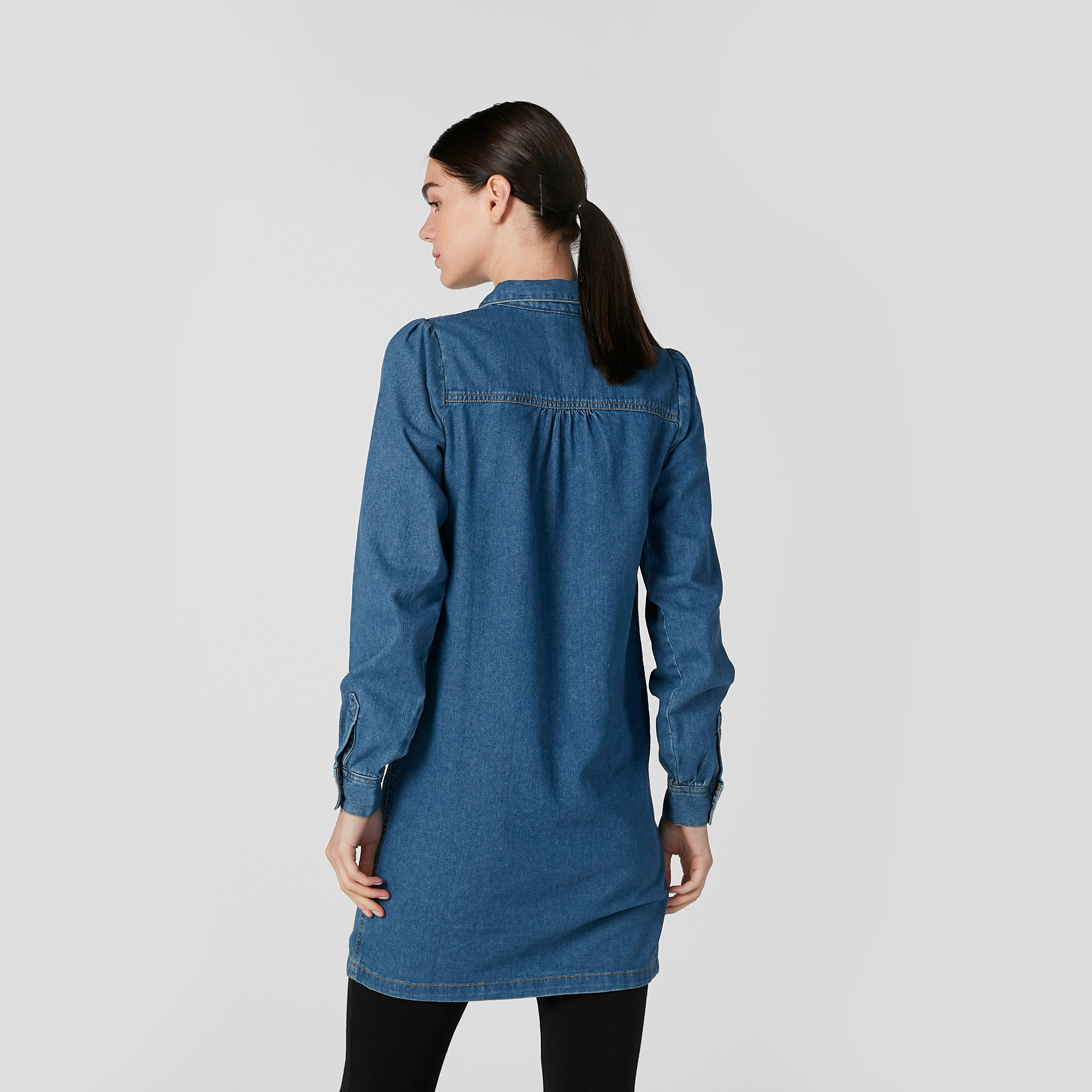 تونيك دينم بياقة عاديّة وأكمام طويلة-women-clothing-shirtsandblouses-blouses-image-4