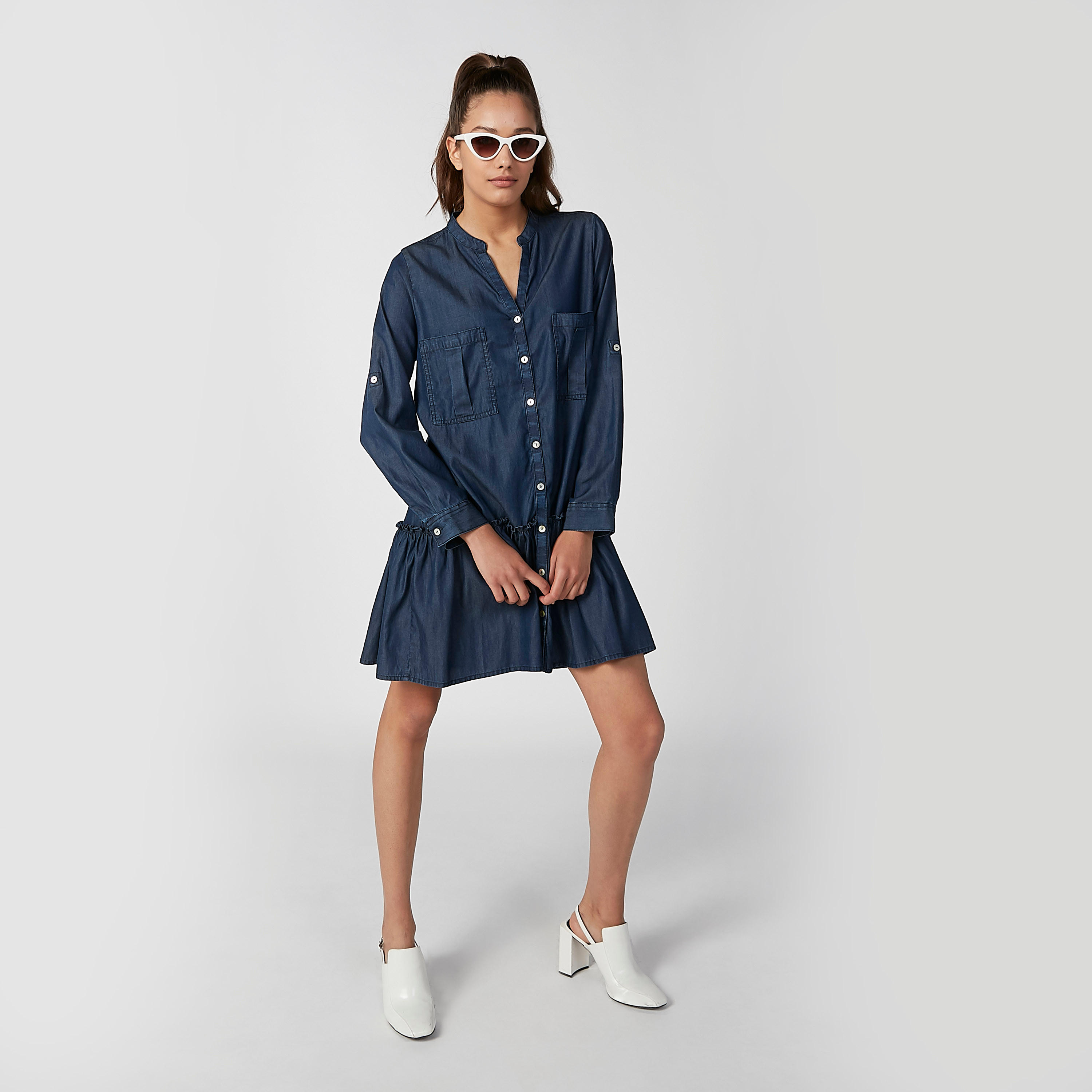 فستان قميص جينز ميدي بأكمام طويلة-women-clothing-dresses-image-5